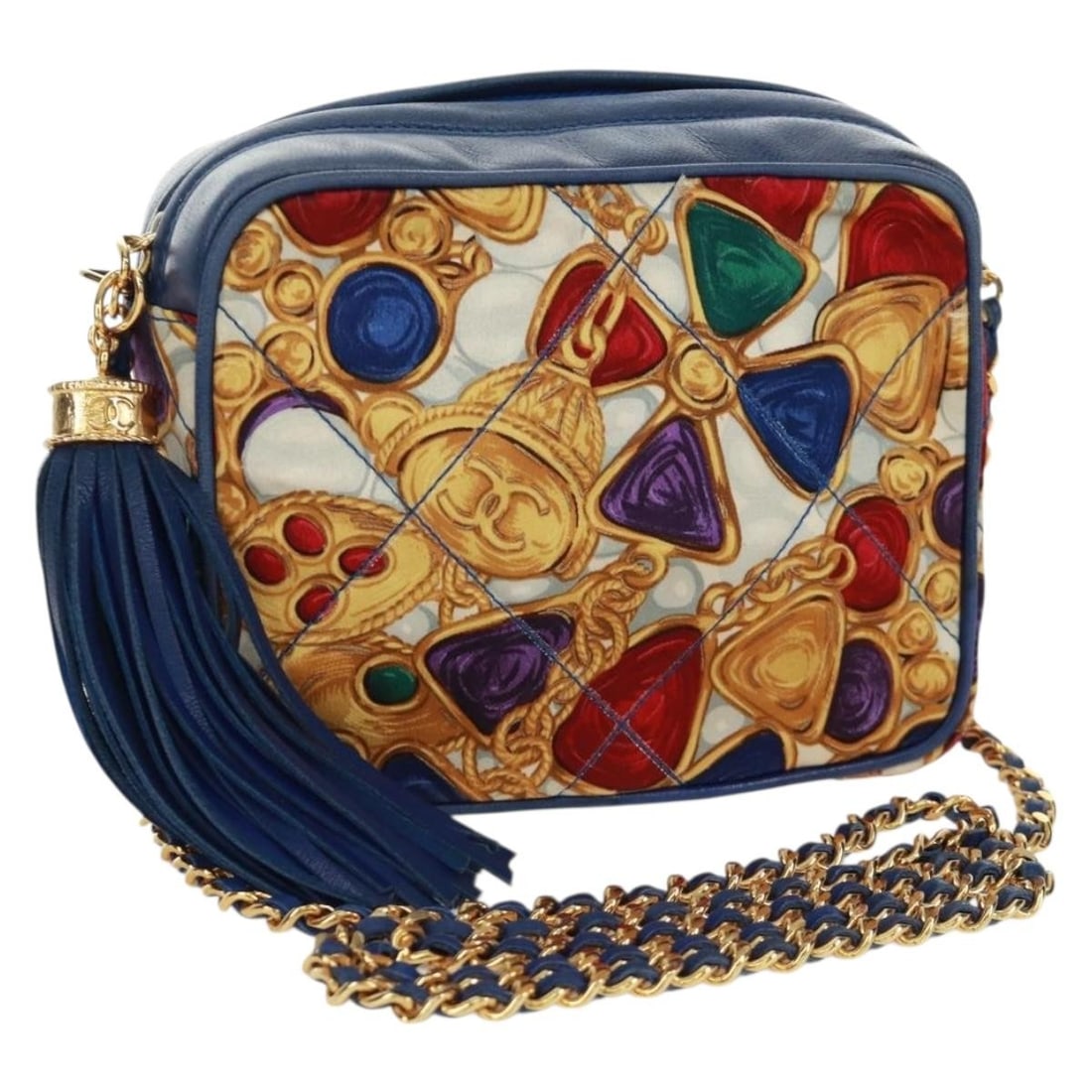 CHANEL Matelasse Silk Shoulder Bag Multicolor Gold Tone CC: CHANEL Matelasse Silk Shoulder Bag Multicolor Gold Tone CC CHANEL Matelasse chain shoulder bag in silk with a multicolor and gold exterior. Made in Italy, it features a shoulder strap drop of approxim