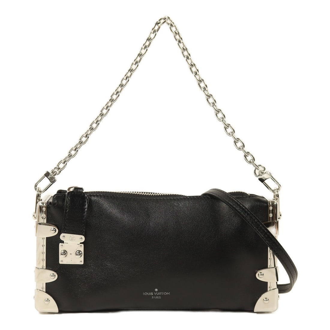 Louis Vuitton Slim Trunk M25445 black calfskin 2 way shoulder bag: Louis Vuitton Slim Trunk M25445 black calfskin 2 way shoulder bag Louis Vuitton Slim Trunk 2 Way Chain Shoulder Bag, model M25445, in black calfskin (cowhide). This women's bag features a 2-way should