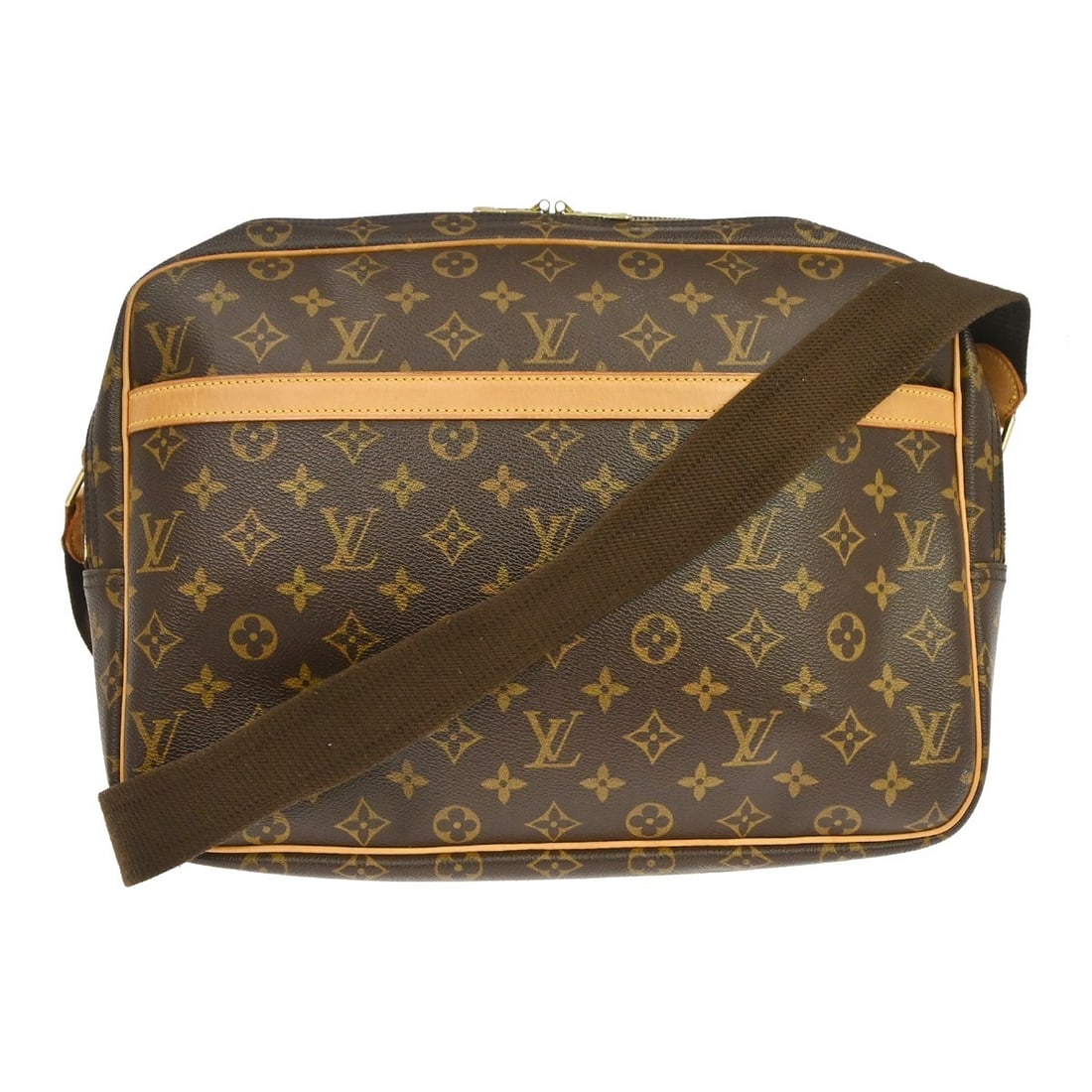 Louis Vuitton Reporter GM Monogram Canvas Crossbody Bag M45252: Louis Vuitton Reporter GM Monogram Canvas Crossbody Bag M45252 Louis Vuitton Reporter GM shoulder bag in brown Monogram canvas with leather trim. This vintage bag features a zip closure, an adjustable