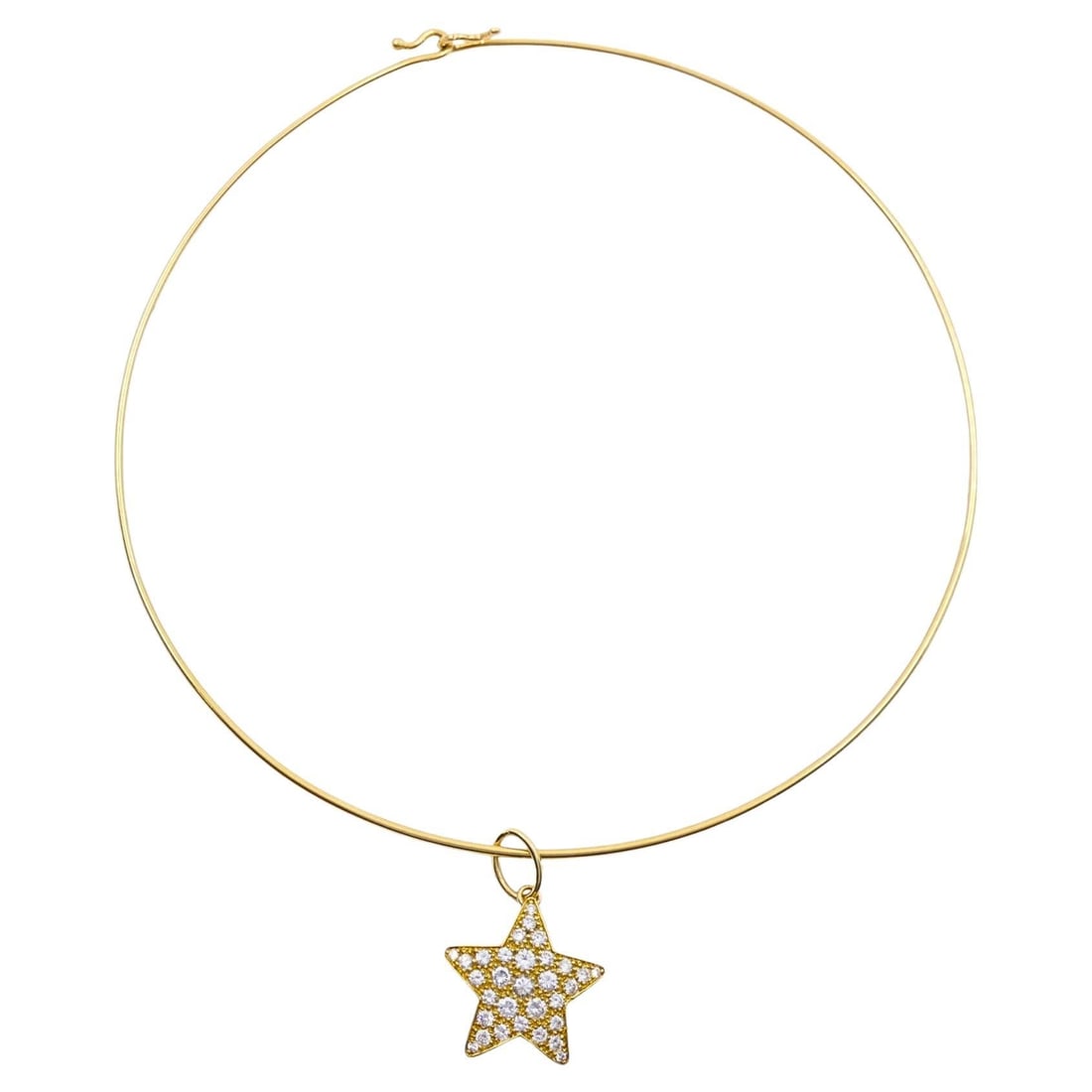 Set of 2 Diamond Star Pendant and 10k Gold Wire Choker: Set of 2 Diamond Star Pendant and 10k Gold Wire Choker Contemporary minimalist wire necklace set featuring a detachable diamond star pendant. The choker is crafted in 10k gold and measures approximate