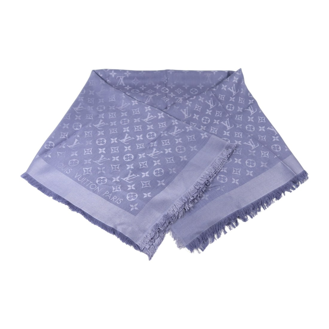 Louis Vuitton M73656 Monogram Scarf Silk Wool 142.5cm Light Blue: Louis Vuitton M73656 Monogram Scarf Silk Wool 142.5cm Light Blue Louis Vuitton monogram scarf in blue and light blue silk and wool. This unisex scarf is made in France and features model number M73656