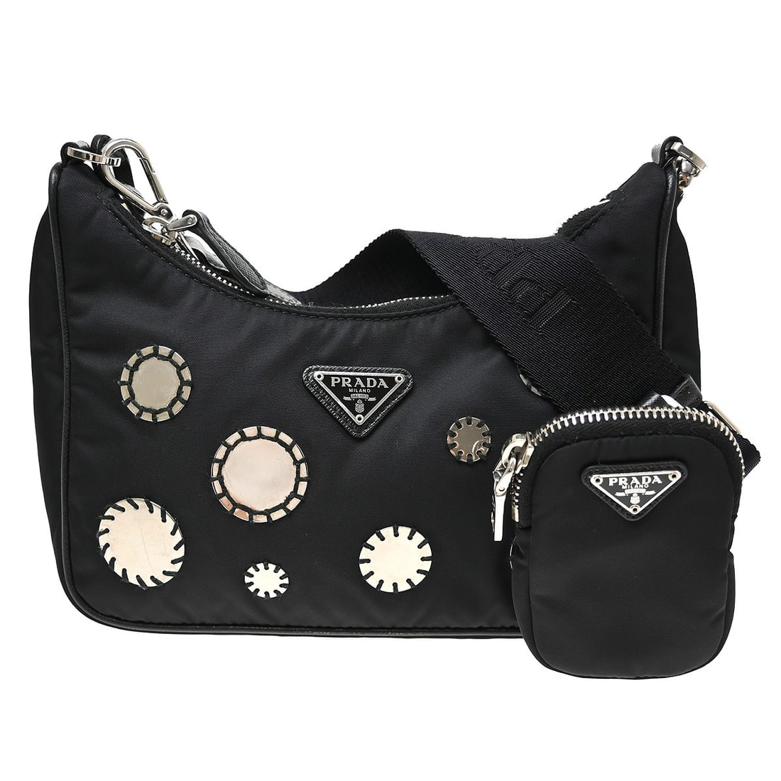 PRADA Re-Edition 2005 Mini Black Nylon 2way Top Handle Bag: PRADA Re-Edition 2005 Mini Black Nylon 2way Top Handle Bag Prada Re-Edition 2005 2-way handbag in black nylon with a top handle silhouette and detachable shoulder strap. This mini bag is made in Italy