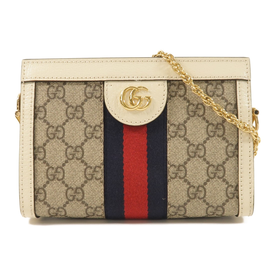 Gucci Ophidia GG Chain Shoulder Bag 602676 Coated Canvas Brown White: Gucci Ophidia GG Chain Shoulder Bag 602676 Coated Canvas Brown White A Gucci Ophidia GG Chain Shoulder Bag, model 602676, made from PVC coated canvas in a brown and white colorway. It is a women's reg