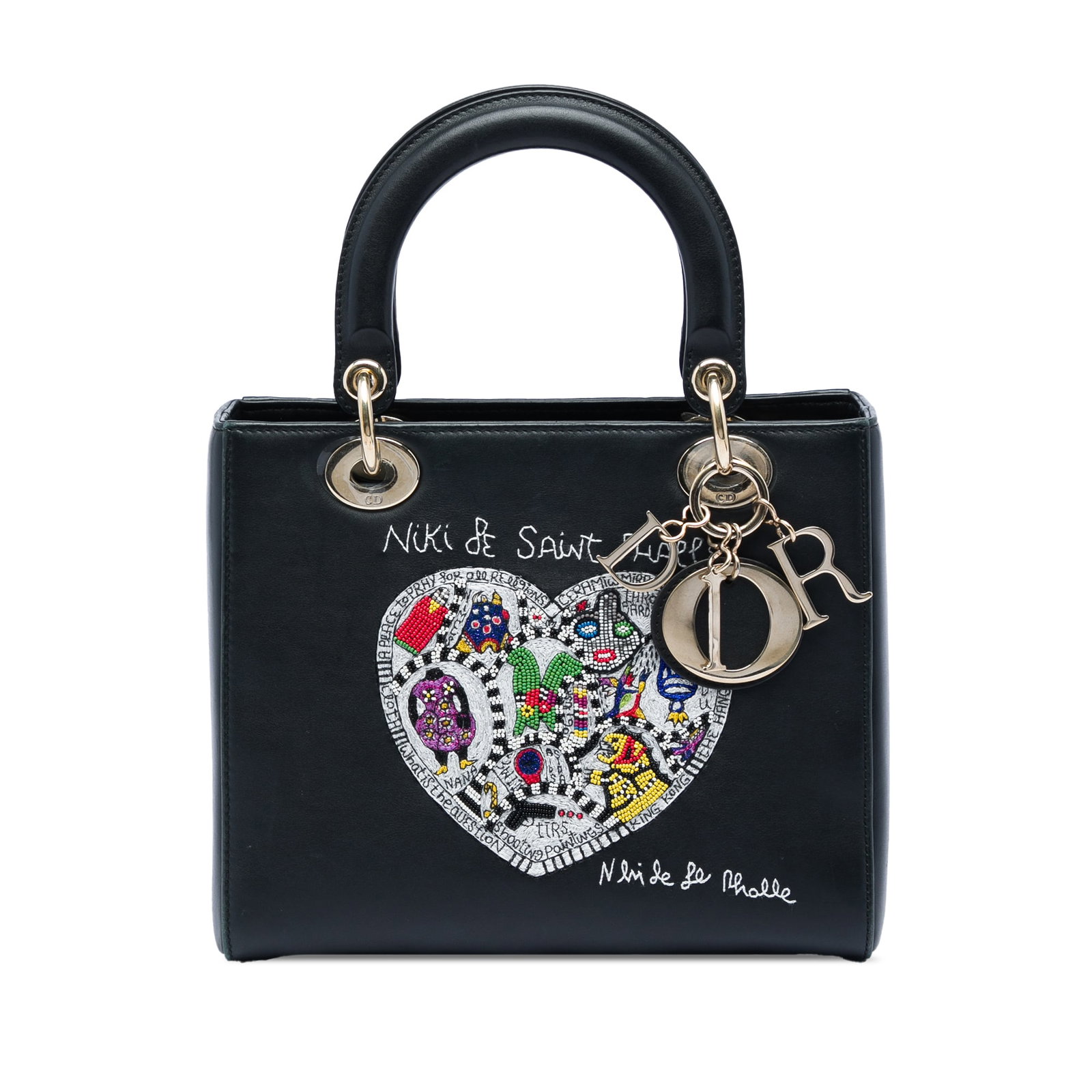 Dior Niki De Saint Phalle Medium Lady Dior Calfskin Bag: Dior Niki De Saint Phalle Medium Lady Dior Calfskin Bag Medium Lady Dior handbag from the Niki De Saint Phalle collection, crafted in calfskin leather with heart detailing. It features flat leather to
