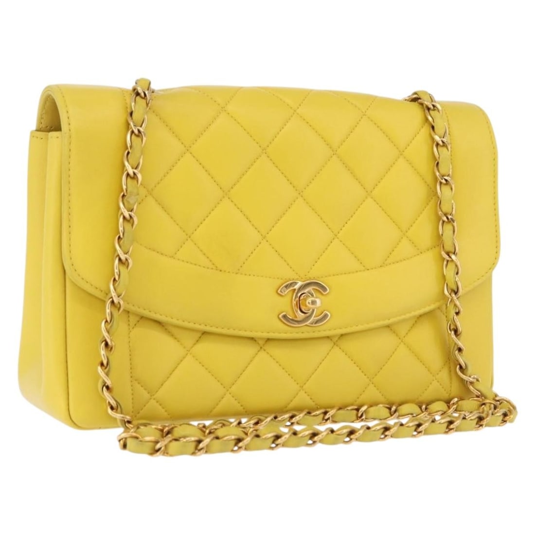 CHANEL CC Matelasse Lamb Skin Shoulder Bag Yellow Gold Tone: CHANEL CC Matelasse Lamb Skin Shoulder Bag Yellow Gold Tone Chanel Matelasse chain shoulder bag in yellow lamb skin with gold-tone CC detailing. This women's shoulder bag is a repainted piece and show
