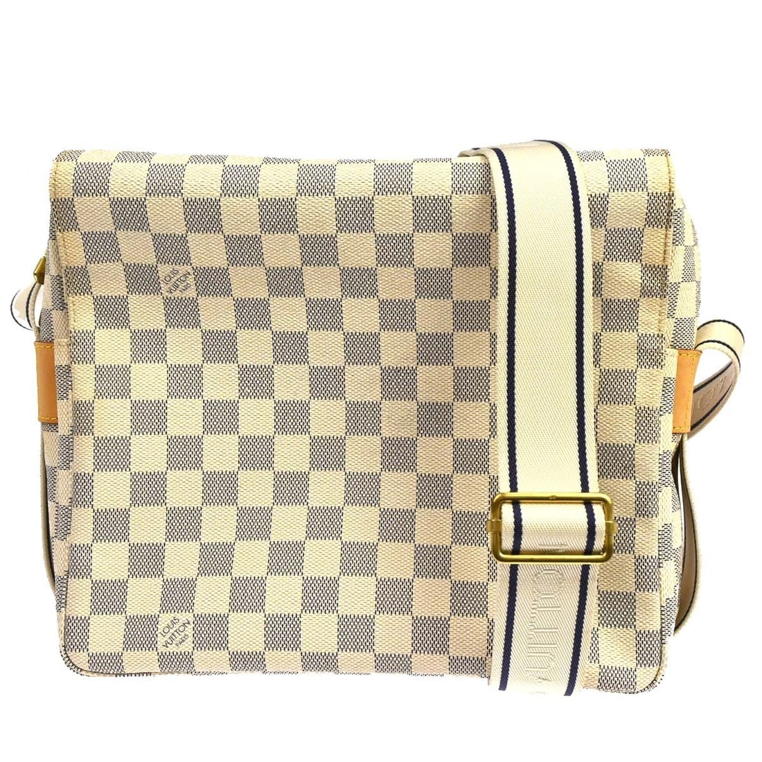 Louis Vuitton Naviglio Damier Azur shoulder bag N51189: Louis Vuitton Naviglio Damier Azur shoulder bag N51189 Vintage Louis Vuitton Naviglio shoulder bag in Damier Azur canvas with leather trim and a flap magnetic closure. This medium bag features an adju
