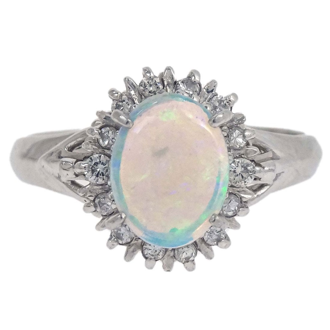 No Brand Pt900 Platinum Ring with Opal and Diamond Size 52 (1 of 5)