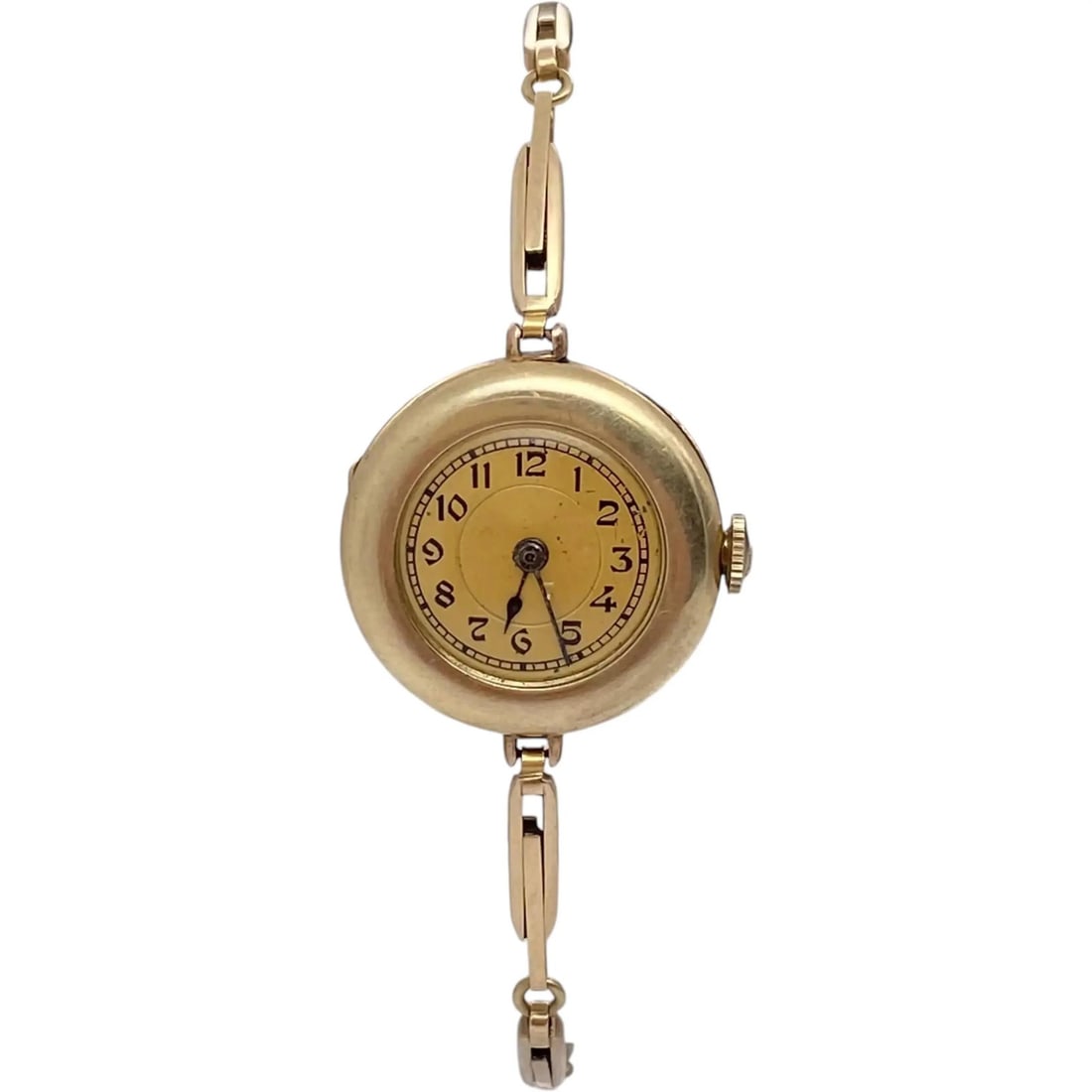 Ladies 14k Yellow Gold Vintage Jaeger Lecoultre Watch with Champagne Dial: Ladies 14k Yellow Gold Vintage Jaeger Lecoultre Watch with Champagne Dial This vintage ladies' wristwatch by Jaeger Lecoultre features a 14k yellow gold case and bracelet, complemented by a polished f