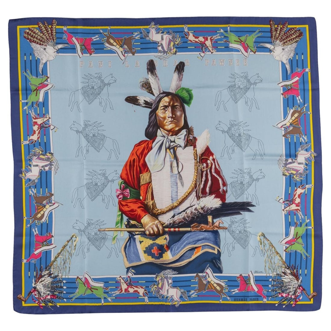 Hermes Pani La Shar Pawnee blue washed silk scarf (1 of 5)
