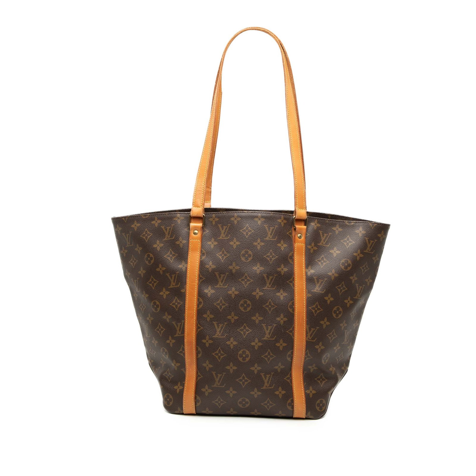Louis Vuitton Sac Shopping Monogram Shoulder Tote Bag: Louis Vuitton Sac Shopping Monogram Shoulder Tote Bag Louis Vuitton Monogram Sac Shopping tote bag crafted with a monogram canvas body and vachetta leather trim. It features flat vachetta leather shou