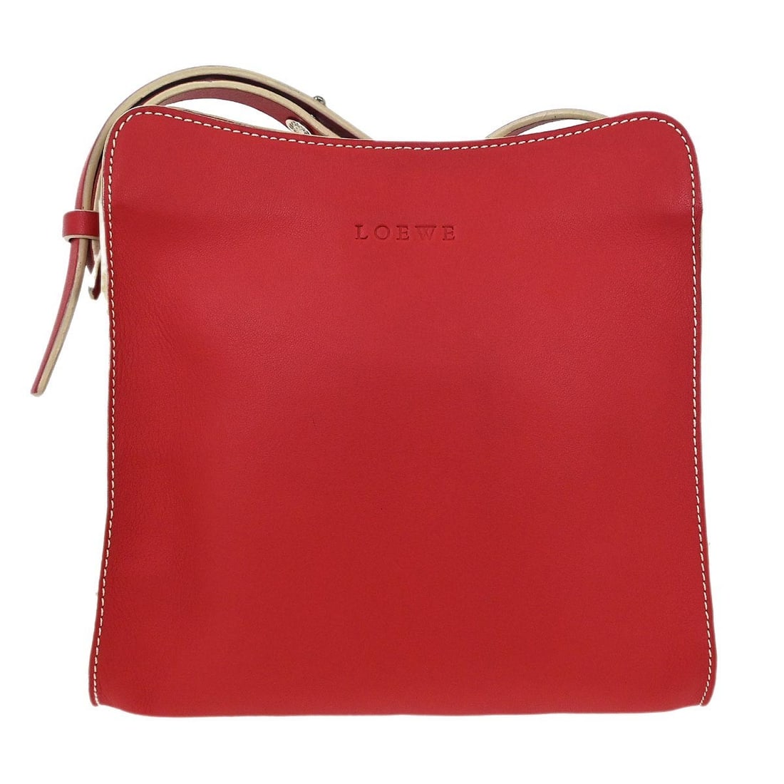 Loewe Small Red Leather Zip Shoulder Bag Made in Spain: Loewe Small Red Leather Zip Shoulder Bag Made in Spain Compact Loewe shoulder bag in red leather with a zip closure and adjustable shoulder strap. This small unisex bag is made in Spain and includes a