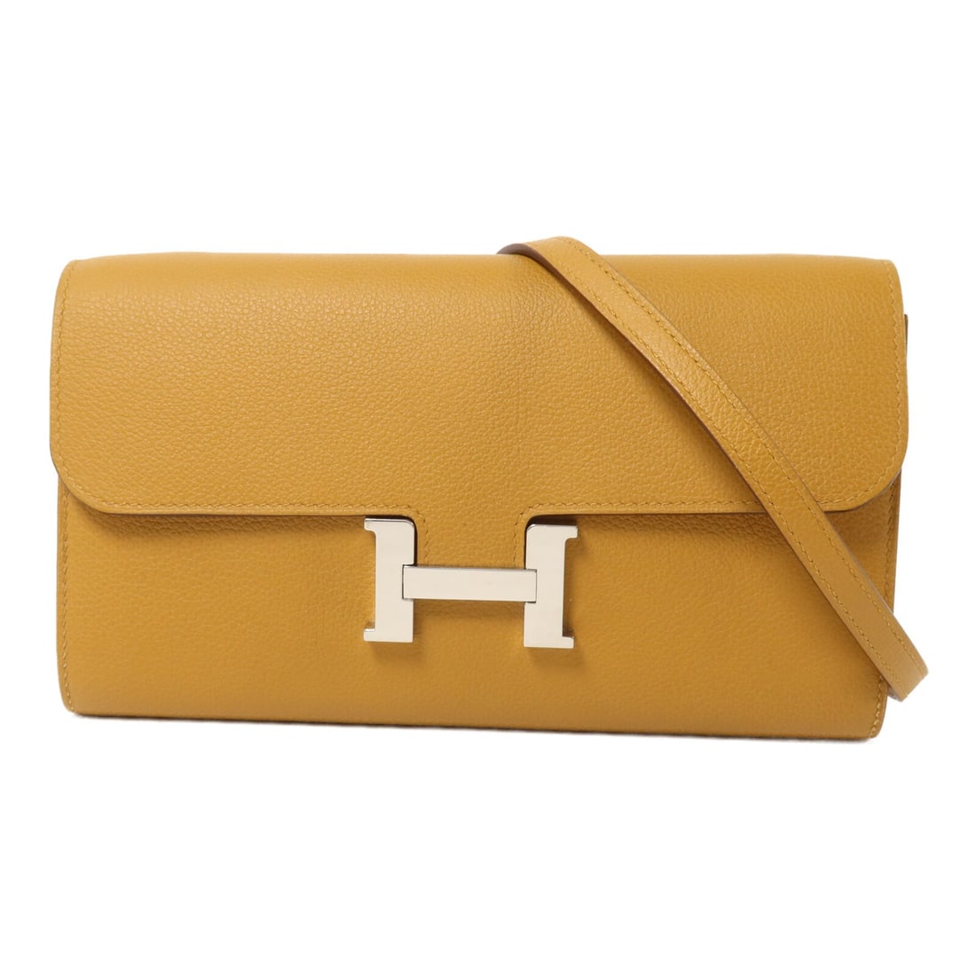Hermes Constance To Go Chevre Shoulder Bag Caramel PHW: Hermes Constance To Go Chevre Shoulder Bag Caramel PHW Hermes Constance To Go shoulder bag in caramel and brown Chevre leather with calfskin trim. This women's bag features a flap design with organize