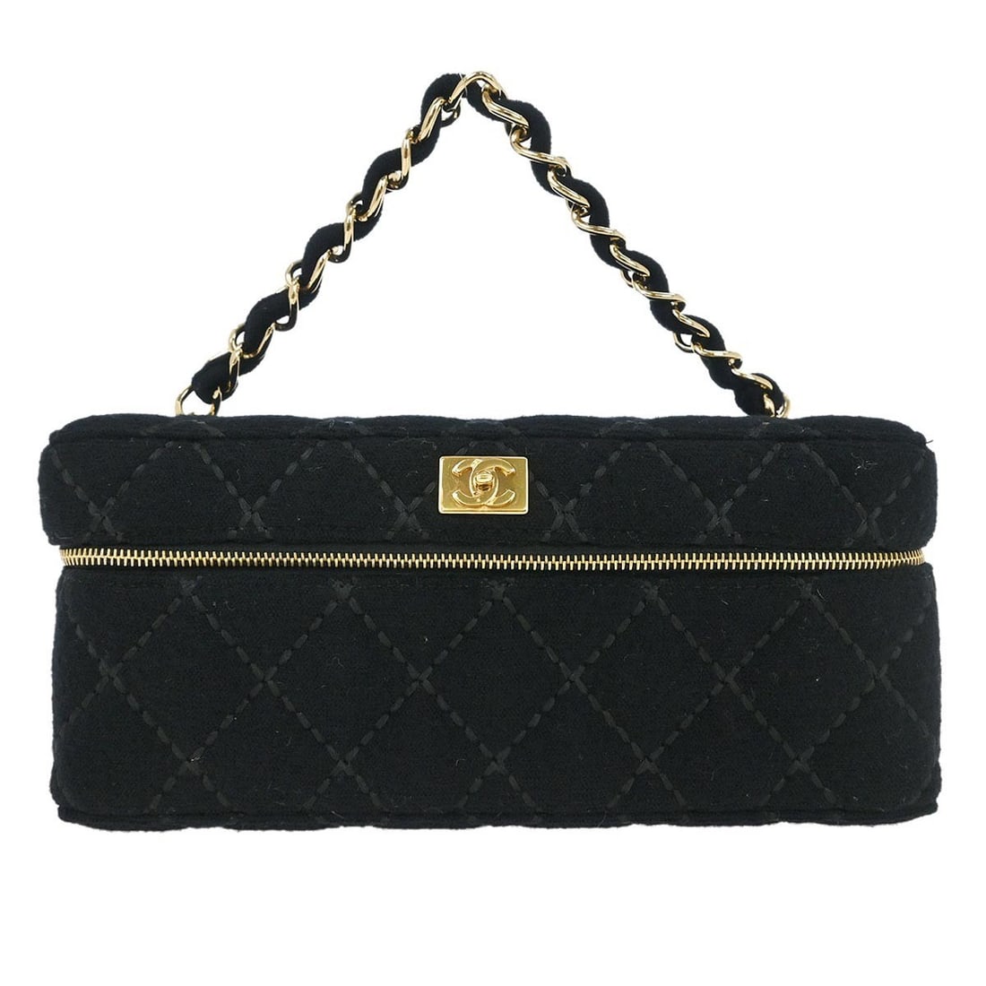 Chanel Wild Stitch Vanity Top Handle Bag Black Italy: Chanel Wild Stitch Vanity Top Handle Bag Black Italy Chanel Wild Stitch Vanity handbag in black with a structured top handle silhouette. Made in Italy, this medium bag features an interior pocket and 