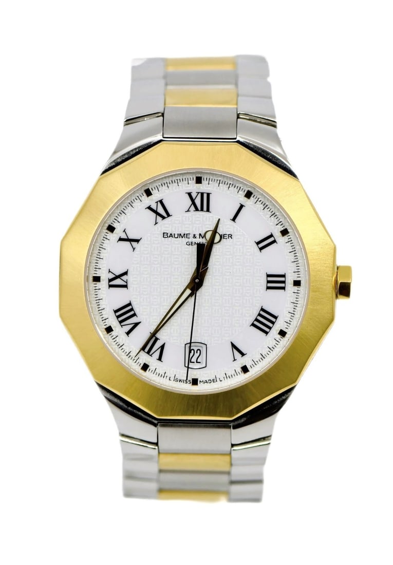 Baume & Mercier Riviera men's quartz wristwatch 18K stainless MOA08465: Baume & Mercier Riviera men's quartz wristwatch 18K stainless MOA08465 Pre-owned Baume & Mercier Riviera men's wristwatch with a quartz movement and analog display. This watch features a white dial an