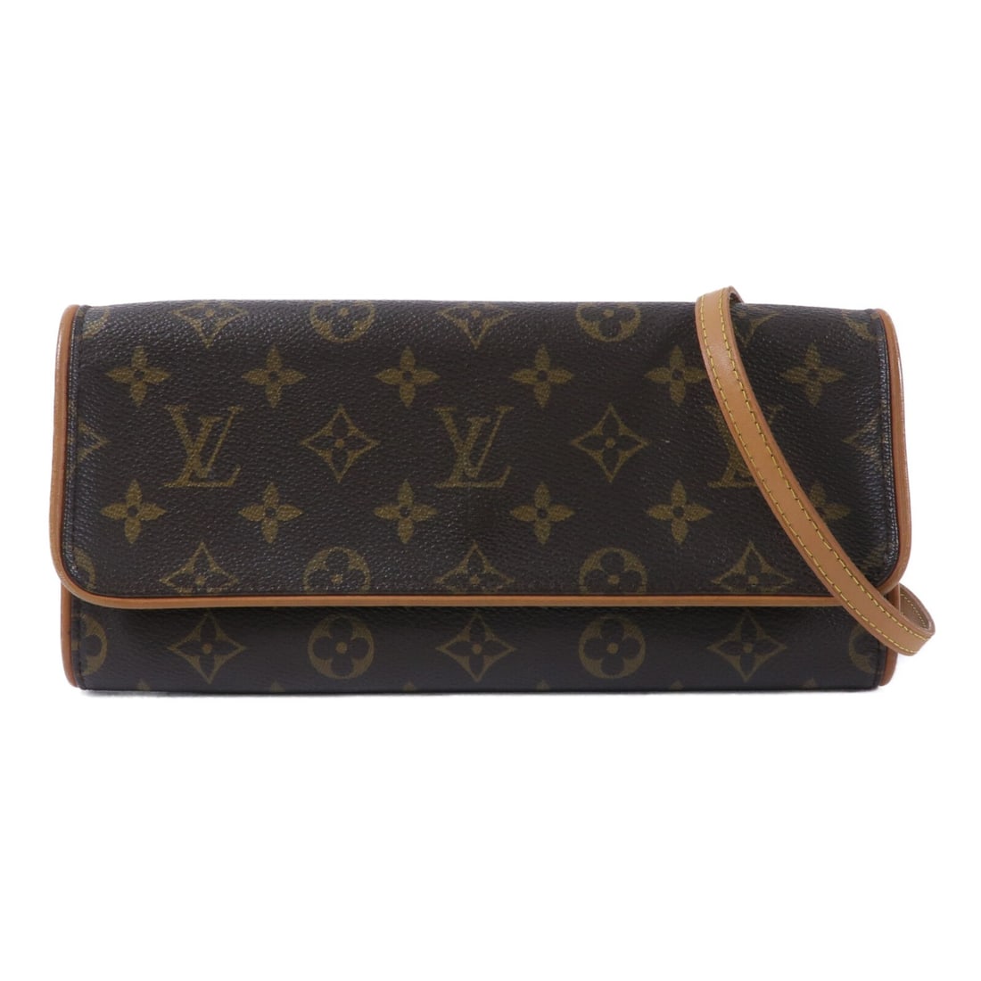 Louis Vuitton Pochette Twin GM Monogram Shoulder Bag M51852: Louis Vuitton Pochette Twin GM Monogram Shoulder Bag M51852 Louis Vuitton Pochette Twin GM shoulder bag in brown Monogram PVC coated canvas. This women's bag features a slim profile with a magnetic po