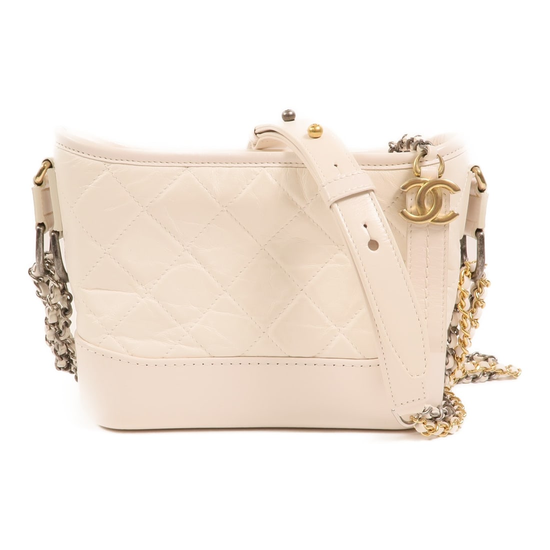 CHANEL Gabrielle A91810 White Calfskin Chain Shoulder Bag: CHANEL Gabrielle A91810 White Calfskin Chain Shoulder Bag CHANEL CC Gabrielle Chain Shoulder Bag, model A91810, crafted in white calfskin (cowhide) leather. This women's shoulder bag is made in France