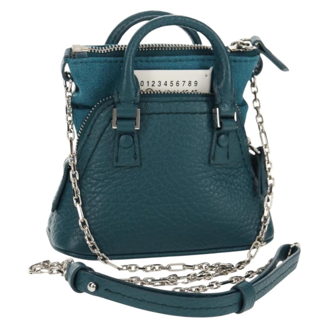 Maison Margiela Blue Silver Leather Mini 2way Handbag with Strap: Maison Margiela Blue Silver Leather Mini 2way Handbag with Strap Maison Margiela mini 2-way handbag in blue and silver leather. Made in Italy, this women's handbag includes a dust bag and shoulder str