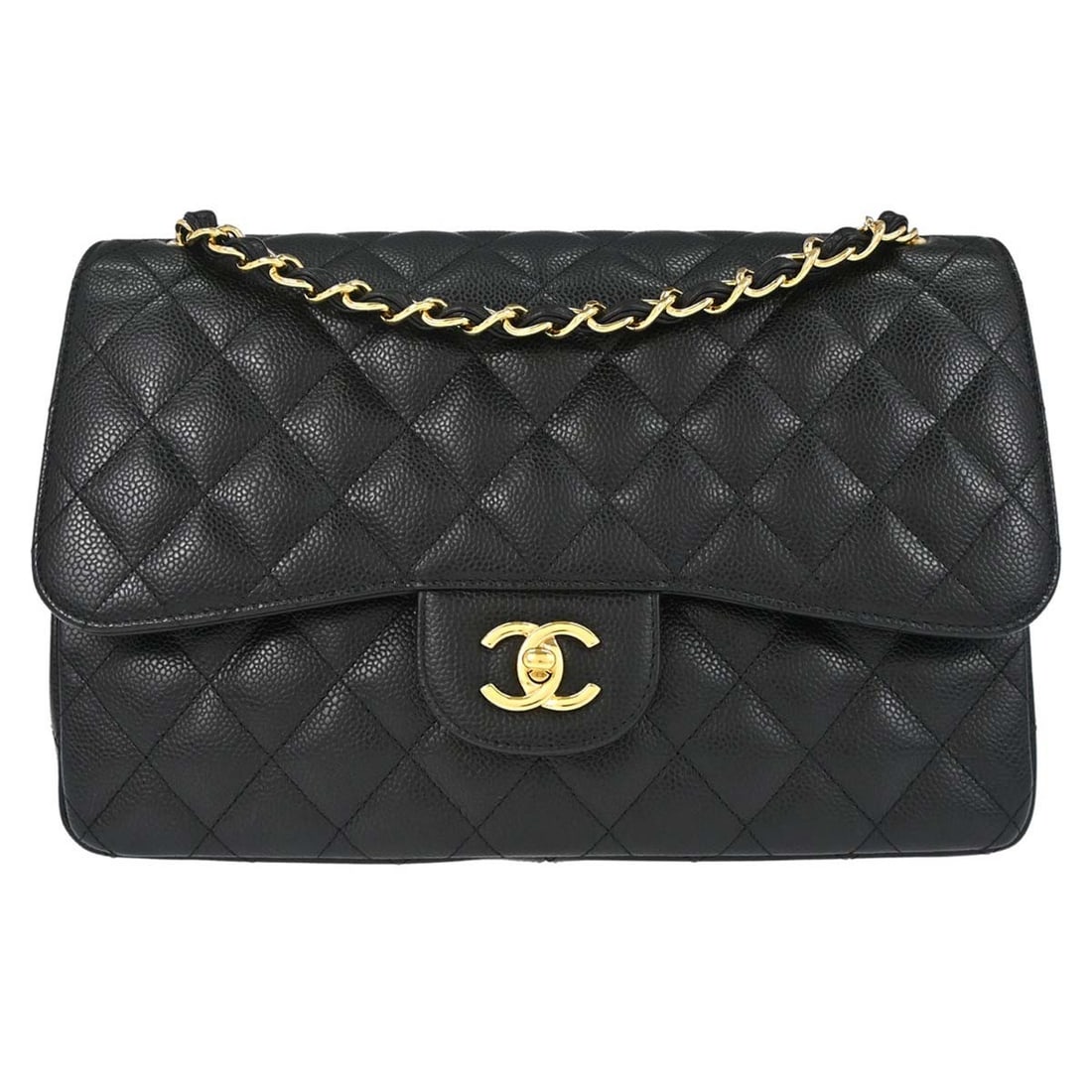 CHANEL Classic Double Flap Jumbo Shoulder Bag Black Caviar Leather (1 of 15)