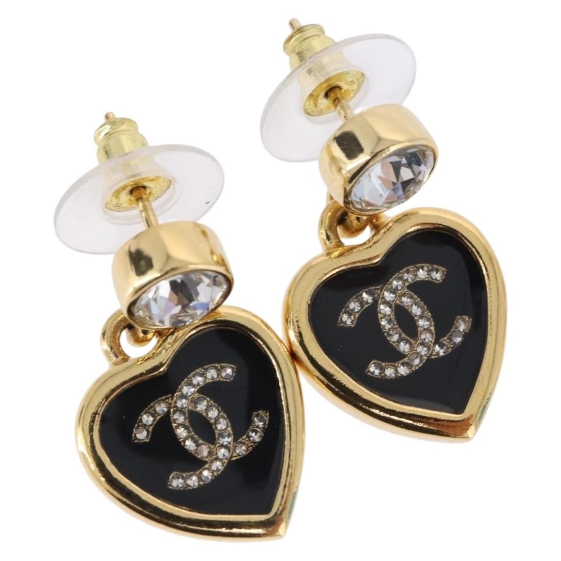 CHANEL CC Coco Heart Gold Tone Metal Pierced Earring France: CHANEL CC Coco Heart Gold Tone Metal Pierced Earring France CHANEL Coco Heart Pierce earrings in gold-tone metal with a CC motif. Made in France, this women's earring pair comes with the item box and 