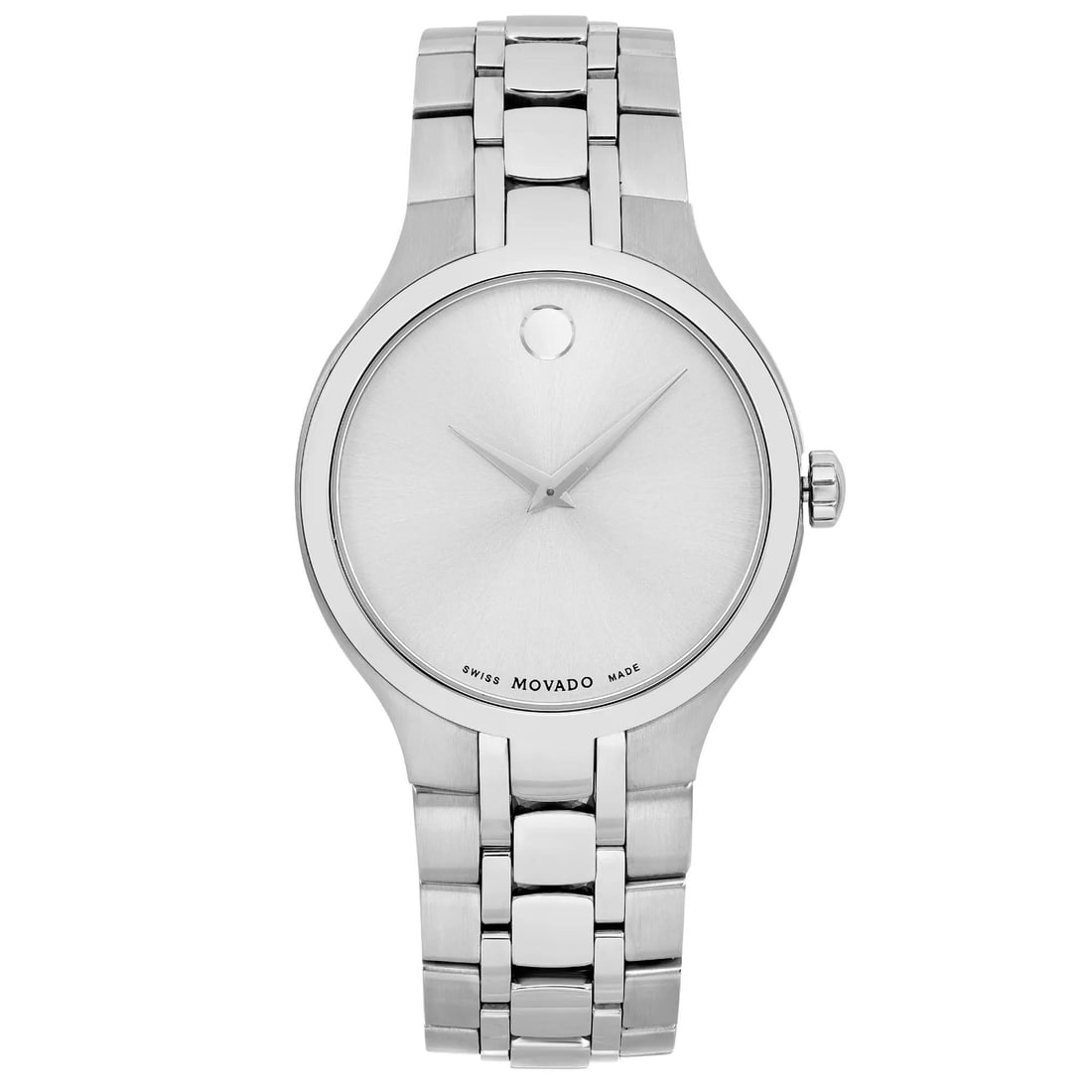 Movado Museum 40mm Quartz Steel Watch Gray Dial Casual: Movado Museum 40mm Quartz Steel Watch Gray Dial Casual The Movado Museum 40mm Steel Watch is a stylish and casual wristwatch designed for men. It features a sleek silver sunburst dial with an analog d