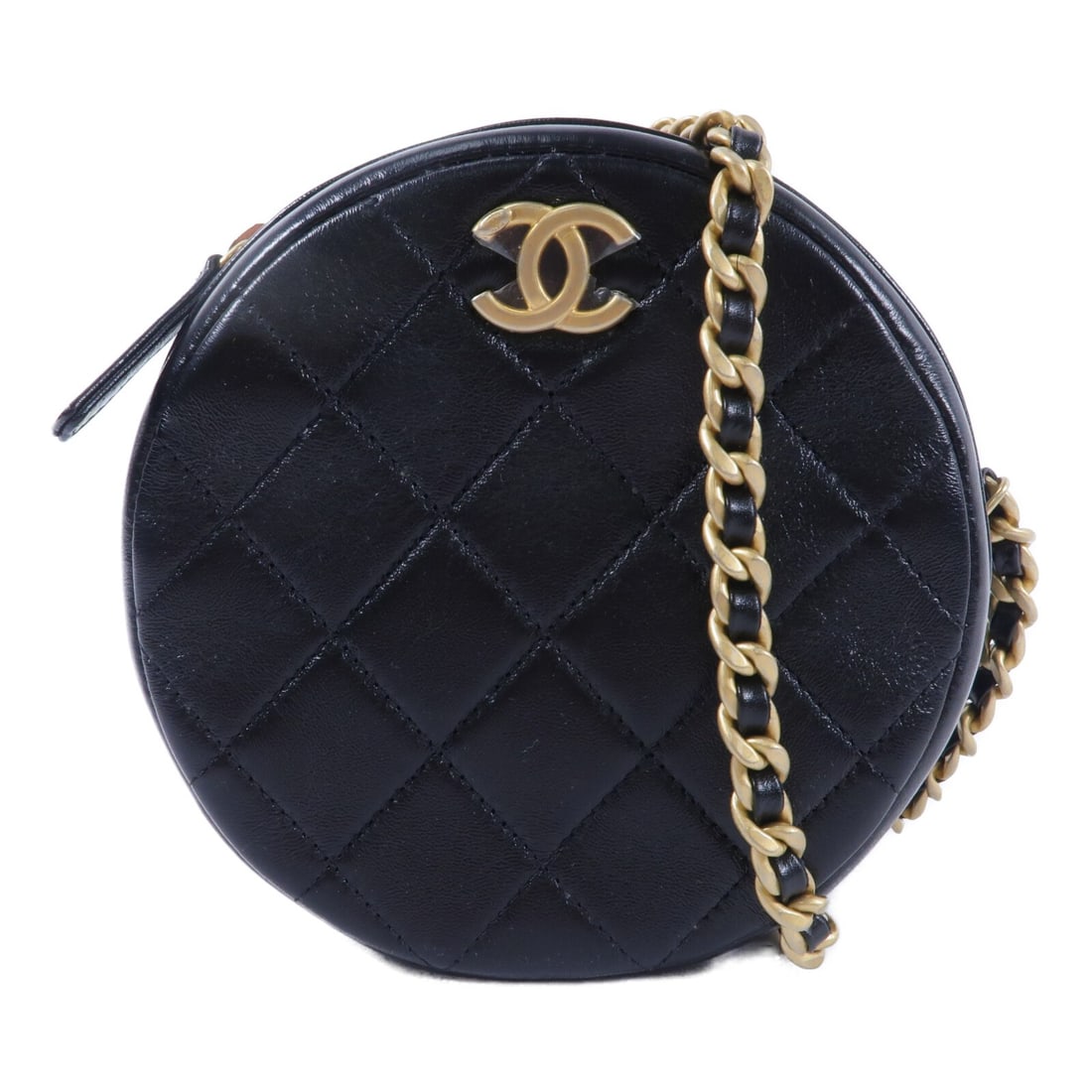 Chanel AS1898 CC Round Chain Shoulder Bag Black Calfskin GHW: Chanel AS1898 CC Round Chain Shoulder Bag Black Calfskin GHW Black CHANEL CC GHW Round Chain Shoulder Bag, model AS1898, made from calfskin (cowhide). It features a round chain shoulder design, a fast