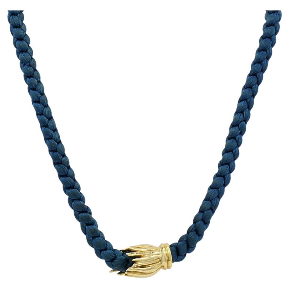 Tiffany Co Tulip Clasp Necklace in 18k Gold and Braided Silk Cord (1 of 10)