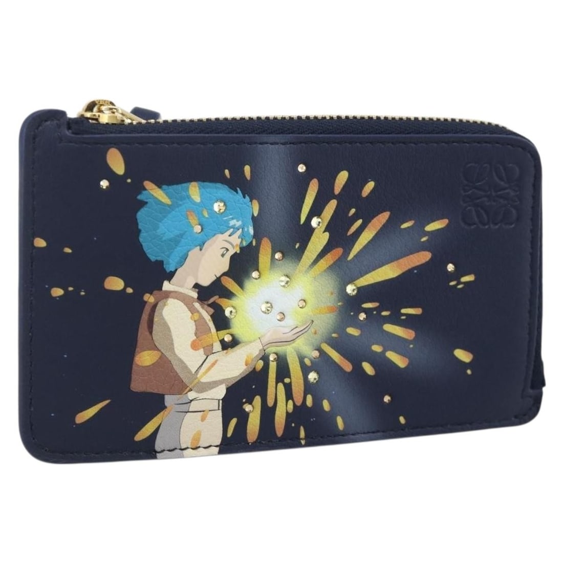 LOEWE Howl's Moving Castle Leather Coin Card Holder Navy: LOEWE Howl's Moving Castle Leather Coin Card Holder Navy LOEWE x Ghibli Howl's Moving Castle coin card holder in navy leather. This compact piece is styled as a coin purse and includes the dust bag an