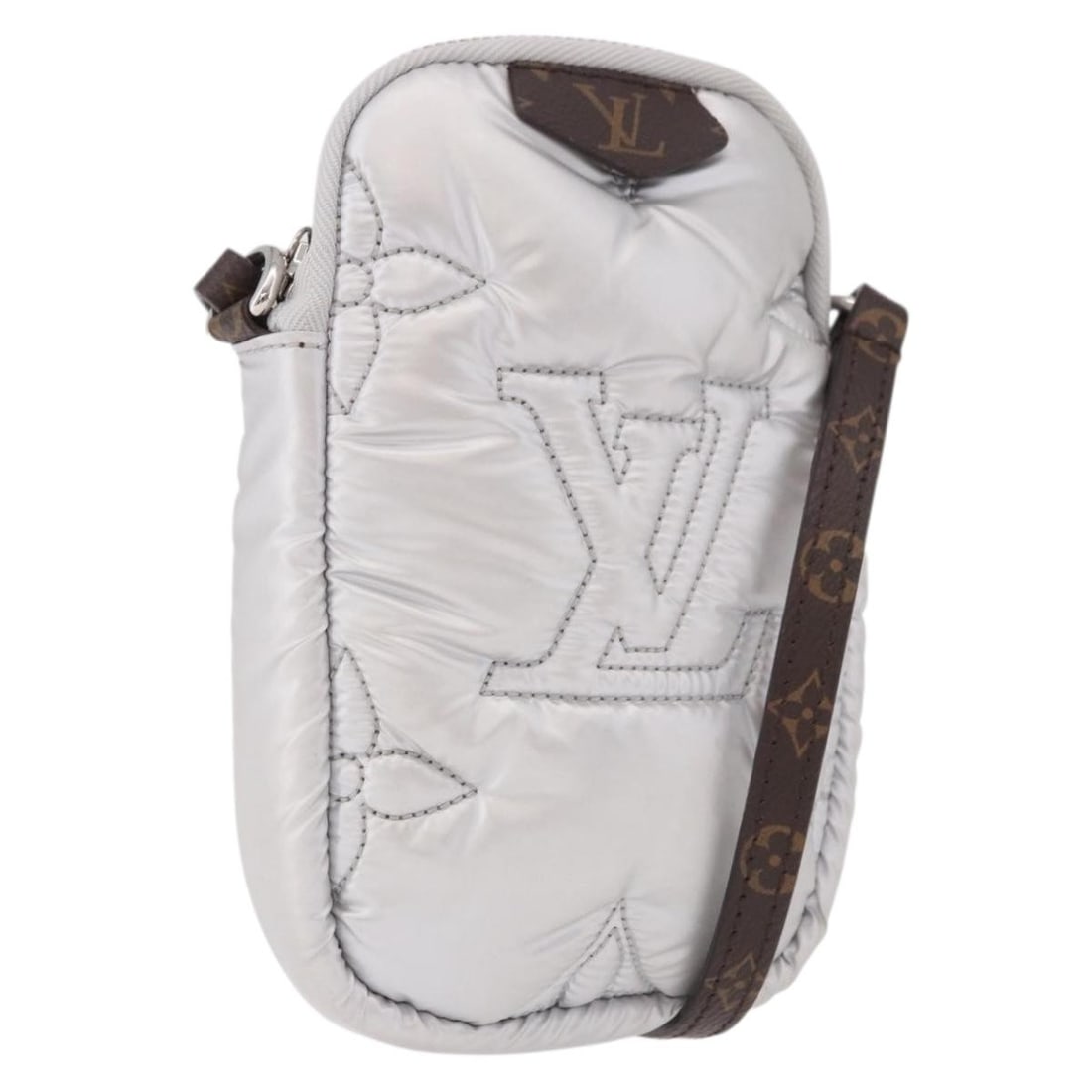 Louis Vuitton M81716 Pillow Phone Pouch Monogram Canvas Shoulder Bag Silver: Louis Vuitton M81716 Pillow Phone Pouch Monogram Canvas Shoulder Bag Silver Louis Vuitton Monogram Pillow Phone Pouch Bag in Silver, a women's shoulder bag made from Monogram Canvas. It was made in