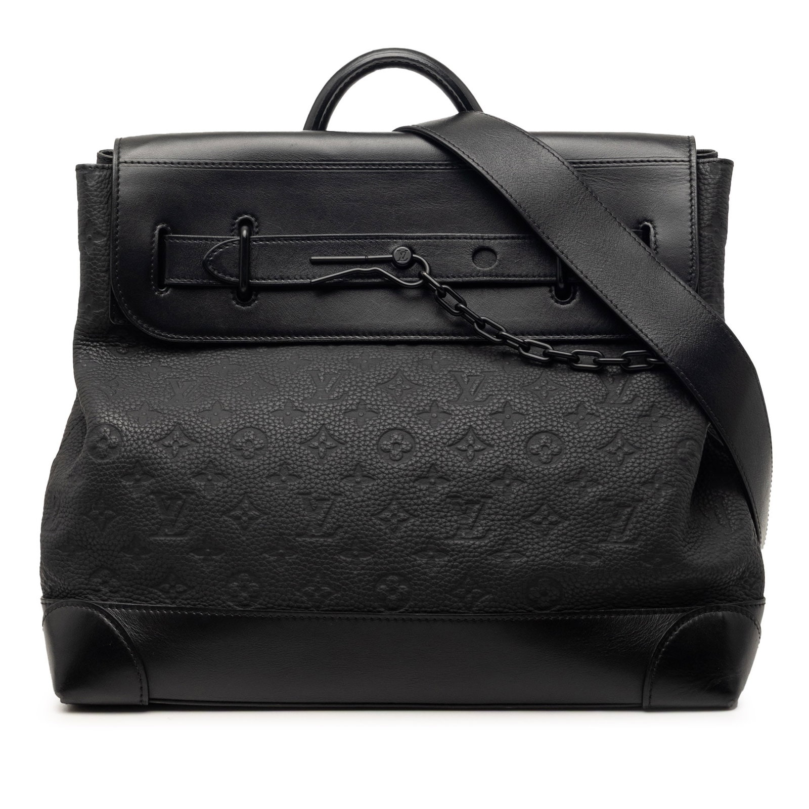 Louis Vuitton Steamer PM Monogram Eclipse Shoulder Bag: Louis Vuitton Steamer PM Monogram Eclipse Shoulder Bag Louis Vuitton Monogram Eclipse Steamer PM bag with a monogram eclipse canvas body, rolled leather top handle, and a detachable, adjustable flat l