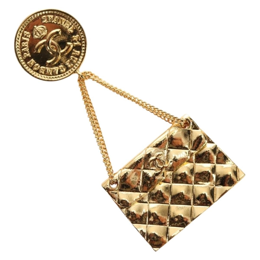 CHANEL CC Gold Tone Metal Brooch France: CHANEL CC Gold Tone Metal Brooch France A CHANEL brooch in gold metal, made in France. It comes with an item box and is described as being in AB very good condition, with slight surface scratches and