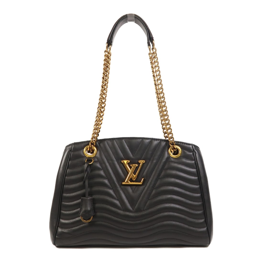 Louis Vuitton New Wave Chain Tote Shoulder Bag M51496 Calfskin Brown Black: Louis Vuitton New Wave Chain Tote Shoulder Bag M51496 Calfskin Brown Black Louis Vuitton New Wave Chain Tote shoulder bag, model M51496, crafted in calfskin (cowhide) with a Brown x Black colorway and