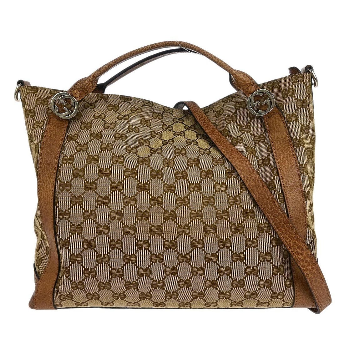 Gucci GG Beige Canvas Leather 2way Tote Handbag with Shoulder Strap: Gucci GG Beige Canvas Leather 2way Tote Handbag with Shoulder Strap Vintage Gucci GG 2-way handbag in beige canvas and leather. This large women's bag features the Gucci GG pattern and includes both t