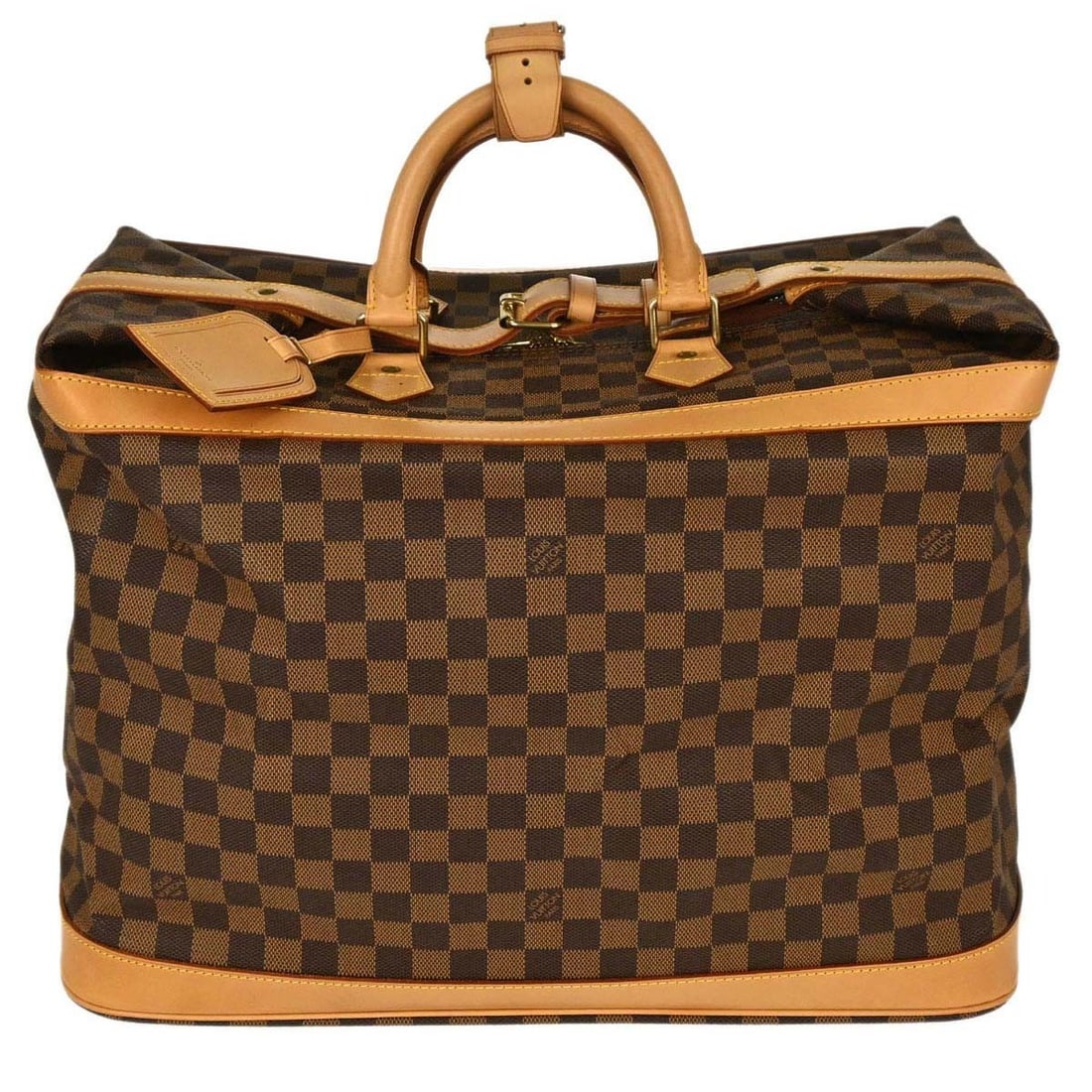 Louis Vuitton Cruiser 45 Damier Ebene Travel Handbag N41160: Louis Vuitton Cruiser 45 Damier Ebene Travel Handbag N41160 Louis Vuitton Damier Cruiser 45 100th Anniversary handbag in Ebene brown Damier canvas with leather trim and a zip closure. This extra large
