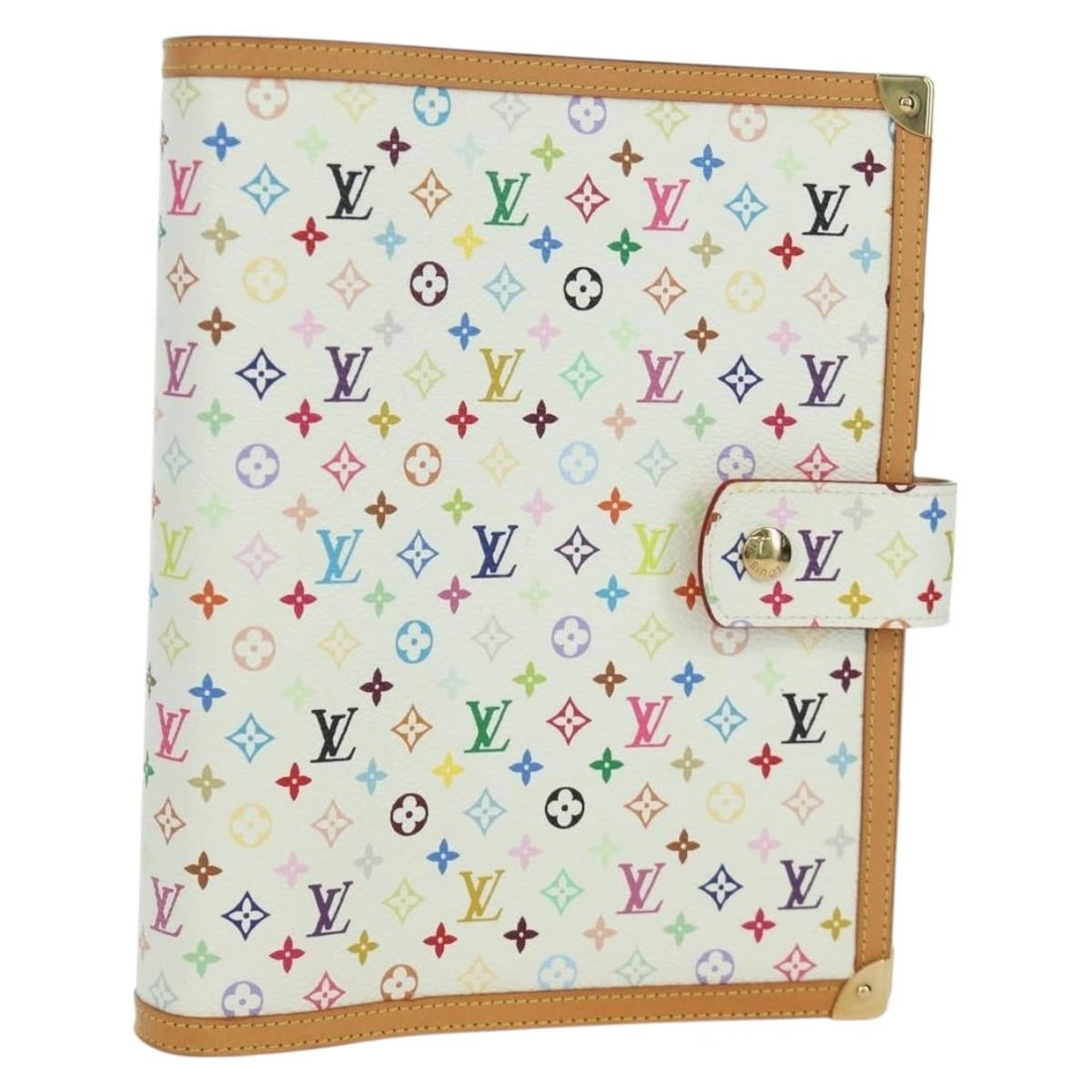 Louis Vuitton R20894 White Monogram Multicolor Day Planner Cover GM: Louis Vuitton R20894 White Monogram Multicolor Day Planner Cover GM Louis Vuitton Day Planner Cover in Monogram Multicolor Canvas, presented in white and made in France. This Agenda GM cover includes 