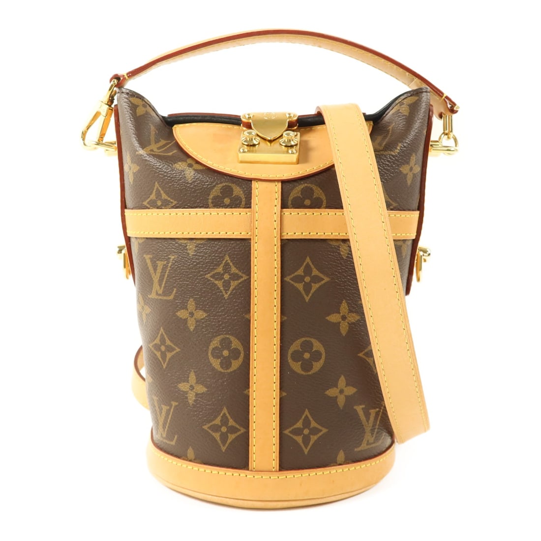 Louis Vuitton M43587 Monogram 2 Way Duffle Shoulder Bag Brown: Louis Vuitton M43587 Monogram 2 Way Duffle Shoulder Bag Brown Louis Vuitton Duffle 2 Way Shoulder Bag in brown Monogram PVC coated canvas. This women's bag features a top handle and a detachable shoul