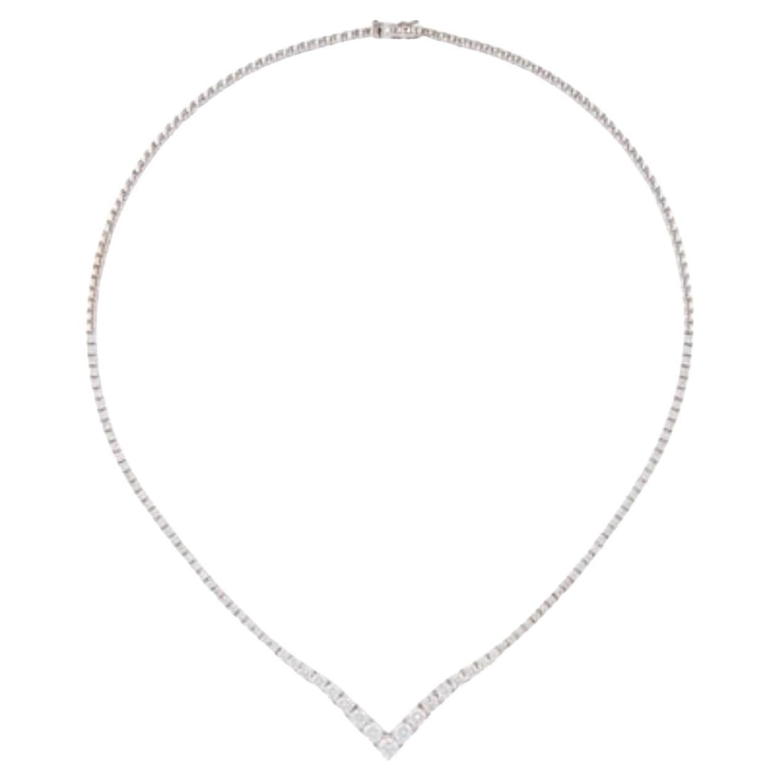 Harbor Diamonds 14KT White Gold V Shape Tennis Necklace 5.40 Carats: Harbor Diamonds 14KT White Gold V Shape Tennis Necklace 5.40 Carats This exquisite 14KT white gold necklace features a stunning V shape design adorned with graduated round brilliant diamonds totaling 