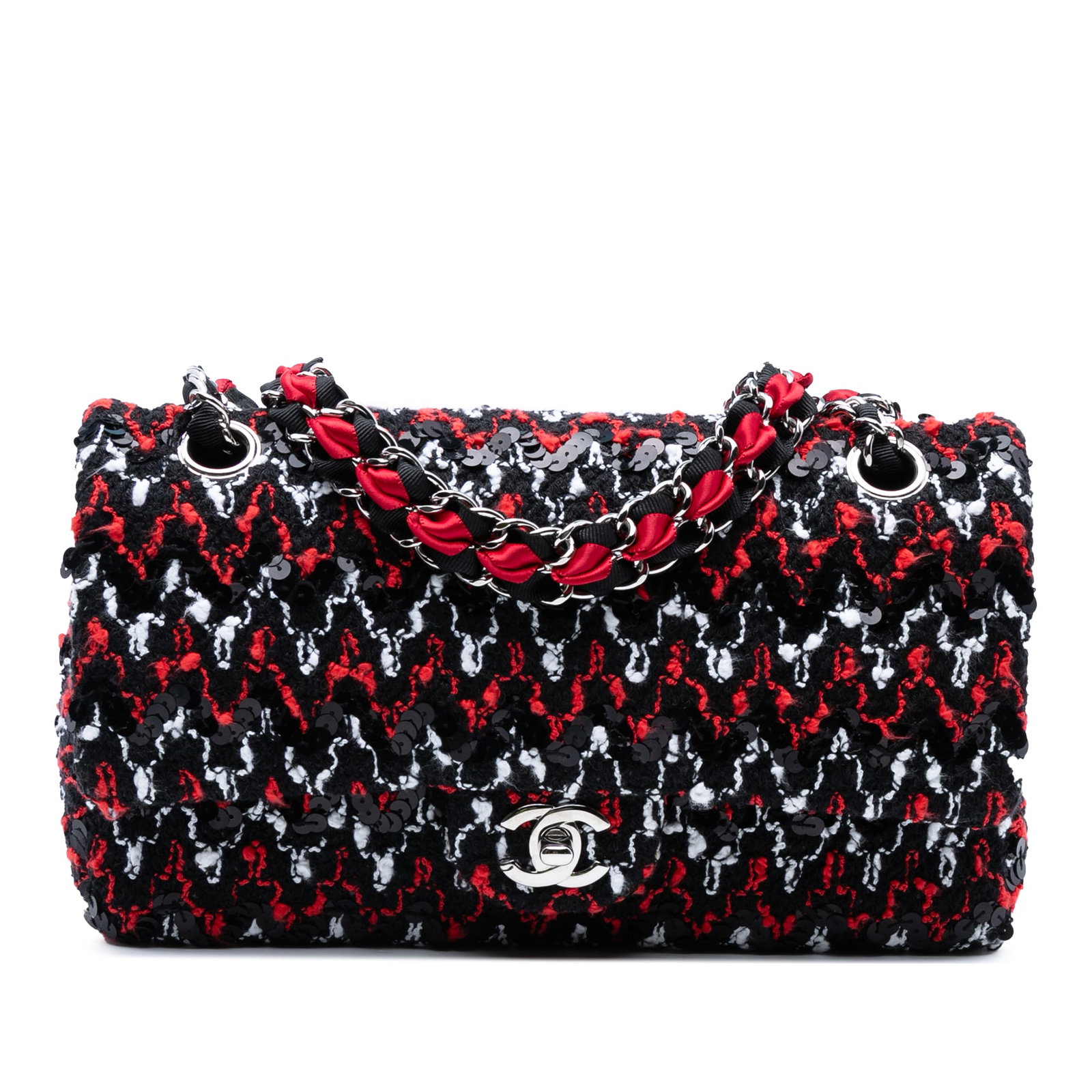 Chanel Medium Classic Double Flap Shoulder Bag Tweed Sequins (1 of 8)