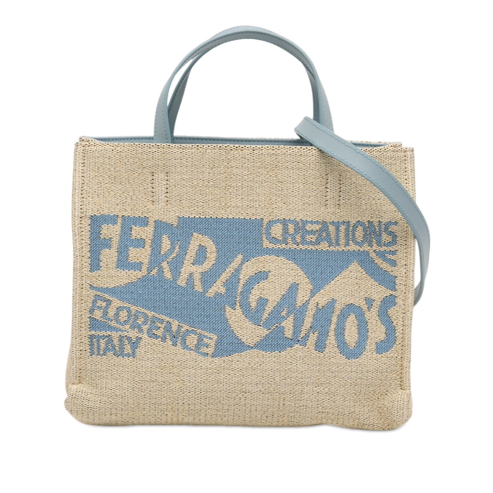 Ferragamo Creations Raffia Tote Bag with Leather Strap: Ferragamo Creations Raffia Tote Bag with Leather Strap Medium raffia shopping tote with flat leather handles, an adjustable and detachable flat leather strap, an open top, and interior zip and slip po