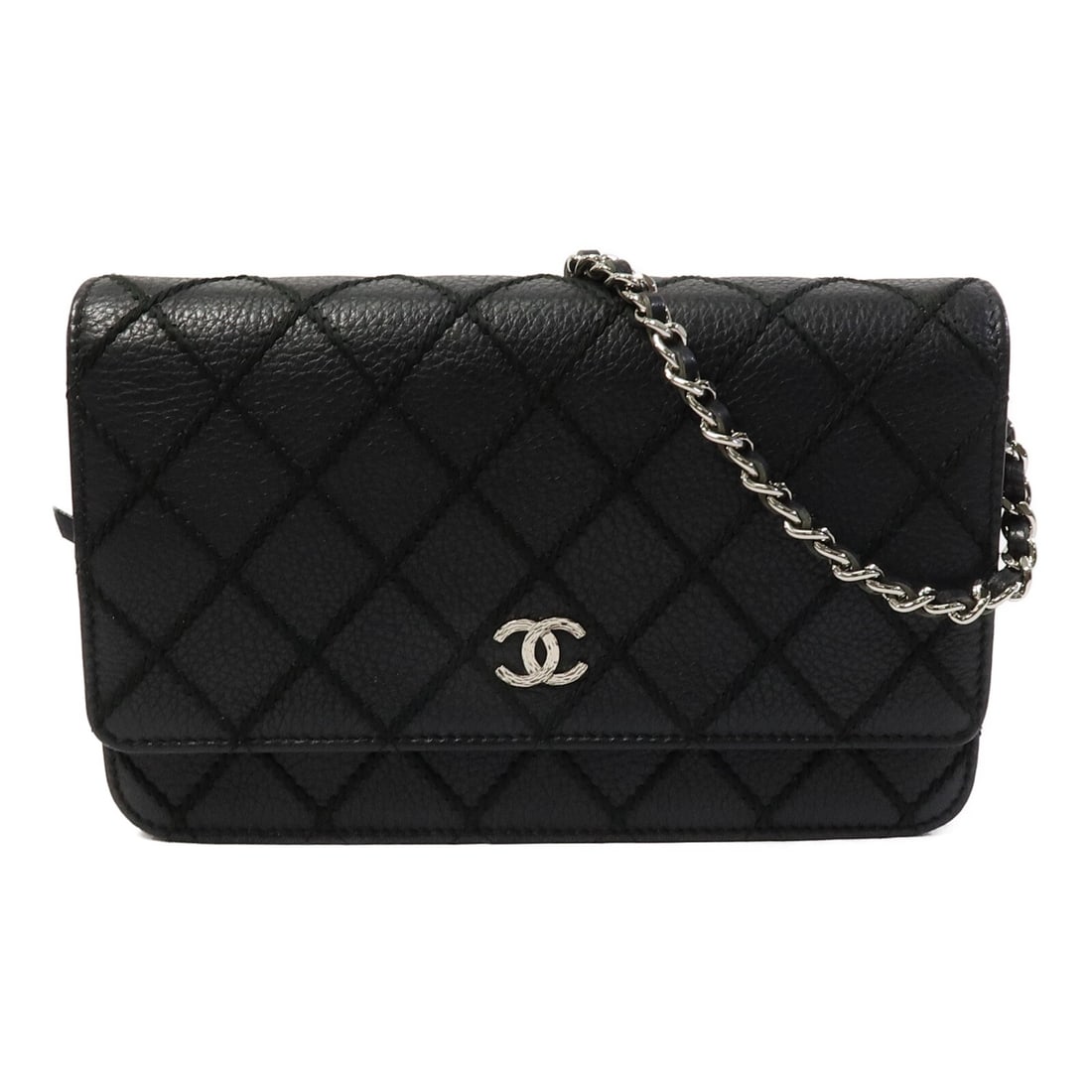 CHANEL WOC Shoulder Bag Black Calfskin CC Silver Hardware: CHANEL WOC Shoulder Bag Black Calfskin CC Silver Hardware CHANEL Wallet On Chain shoulder bag in black calfskin (cowhide) leather. This women's regular-size bag is made in France, with a black exterio