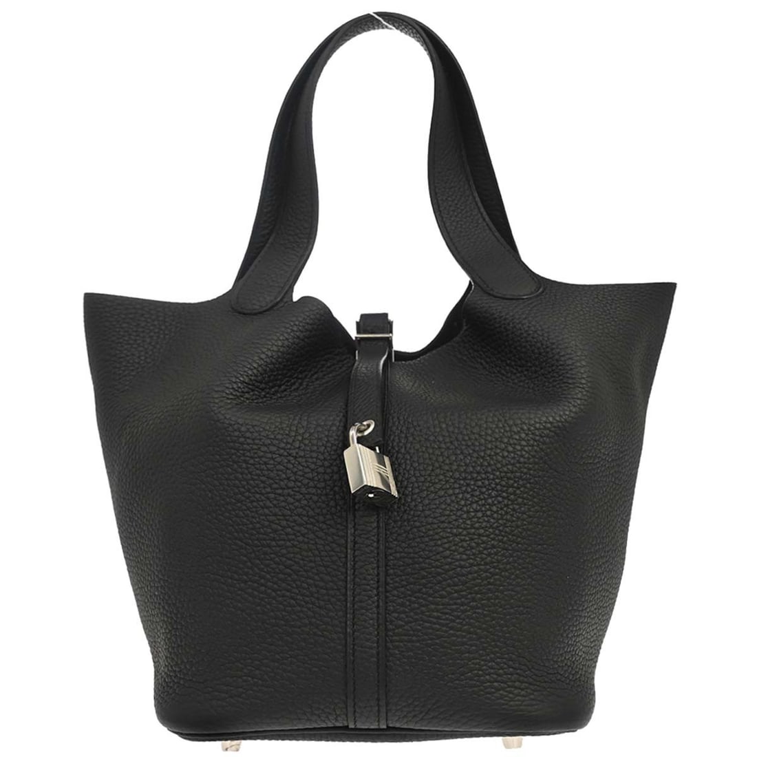 Hermes Picotin MM 22 Black Taurillon Clemence Handbag with Lock: Hermes Picotin MM 22 Black Taurillon Clemence Handbag with Lock Hermes Picotin Lock 22 MM handbag in black Taurillon Clemence leather with double handles and lock accent. Made in France, this medium h