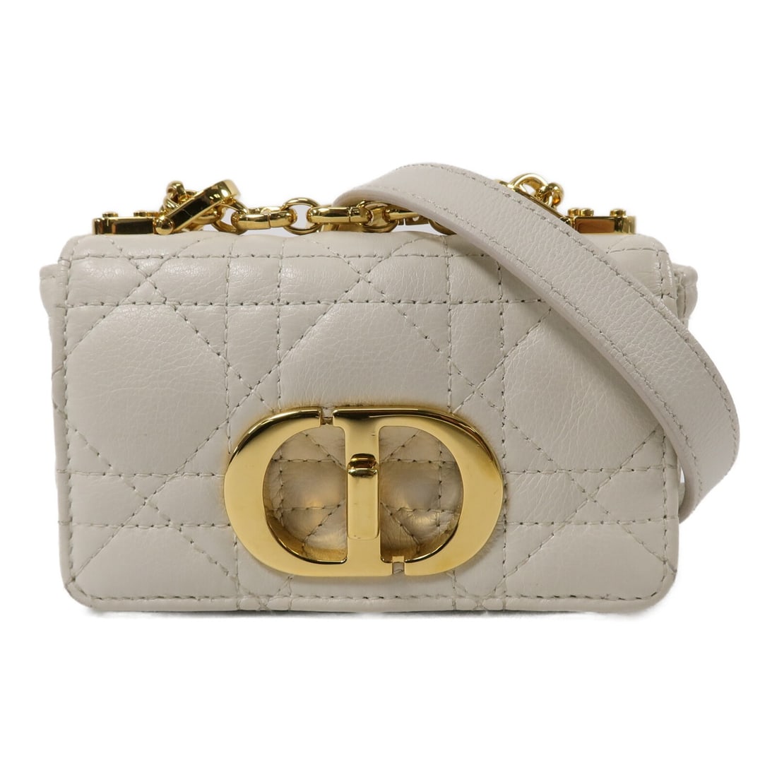 Dior Micro Caro White Calfskin Chain Shoulder Bag CD GHW: Dior Micro Caro White Calfskin Chain Shoulder Bag CD GHW Christian Dior Micro Caro chain shoulder bag in white calfskin leather with CD turn-lock closure and an exterior open pocket. Made for women, t