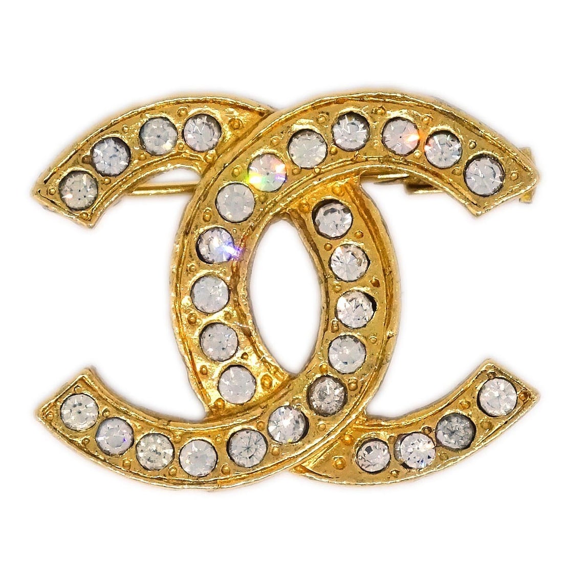 Gold Plated CHANEL CC Rhinestone Brooch from France (1 of 4)
