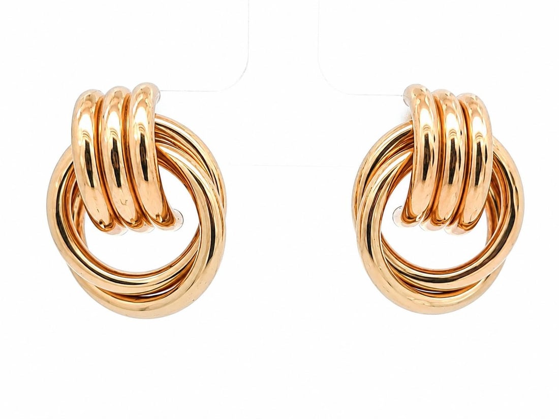 Unbranded 14k Yellow Gold Interlocking Tube Dangle Earrings Diamond Cut: Unbranded 14k Yellow Gold Interlocking Tube Dangle Earrings Diamond Cut Diamond-cut puffed interlocking tube drop earrings in solid 14k yellow gold. Designed for pierced ears with post backs and butte
