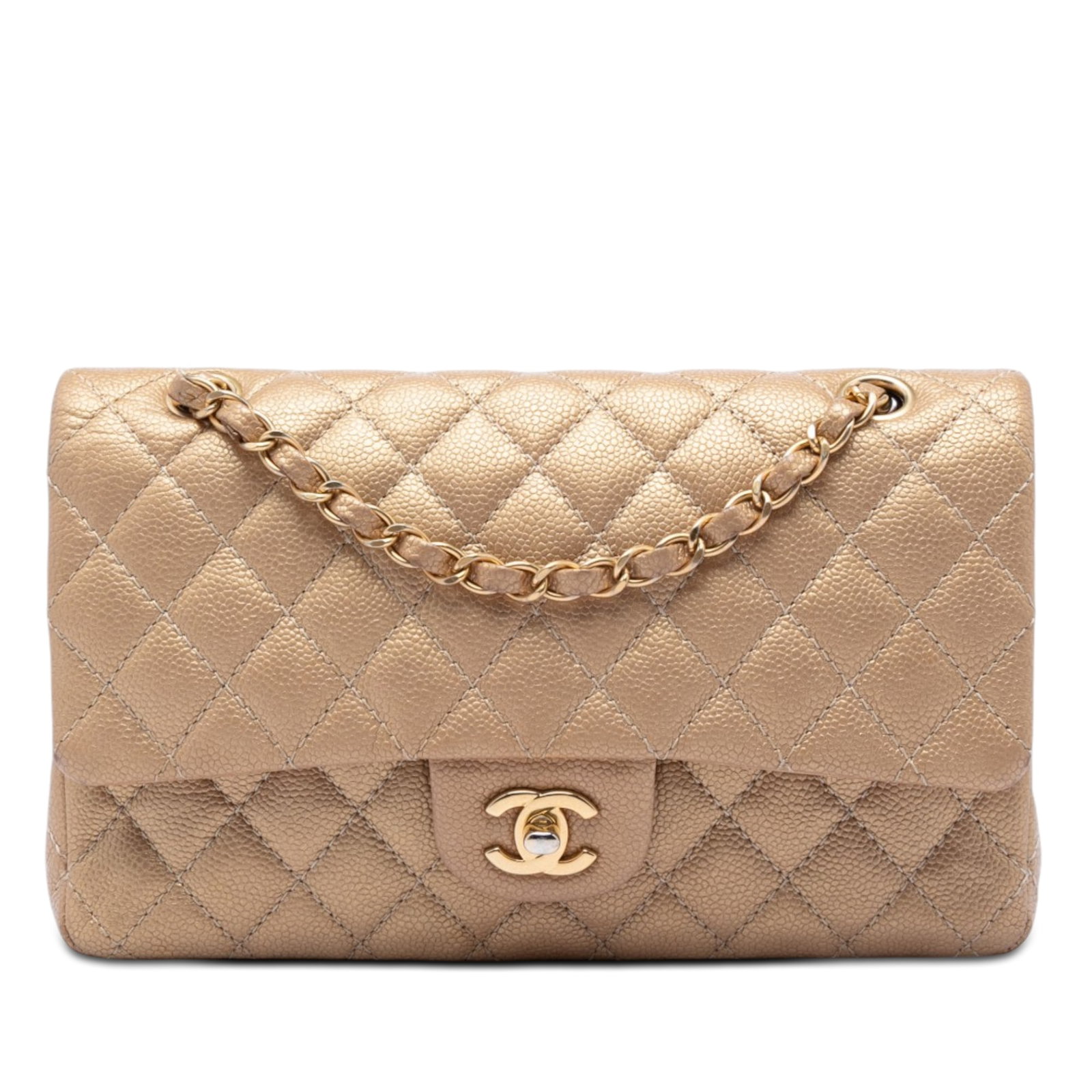 Chanel Medium Classic Double Flap Shoulder Bag Iridescent Caviar Leather: Chanel Medium Classic Double Flap Shoulder Bag Iridescent Caviar Leather This Chanel Medium Classic Iridescent Caviar Double Flap shoulder bag features a quilted iridescent caviar leather body, a leat