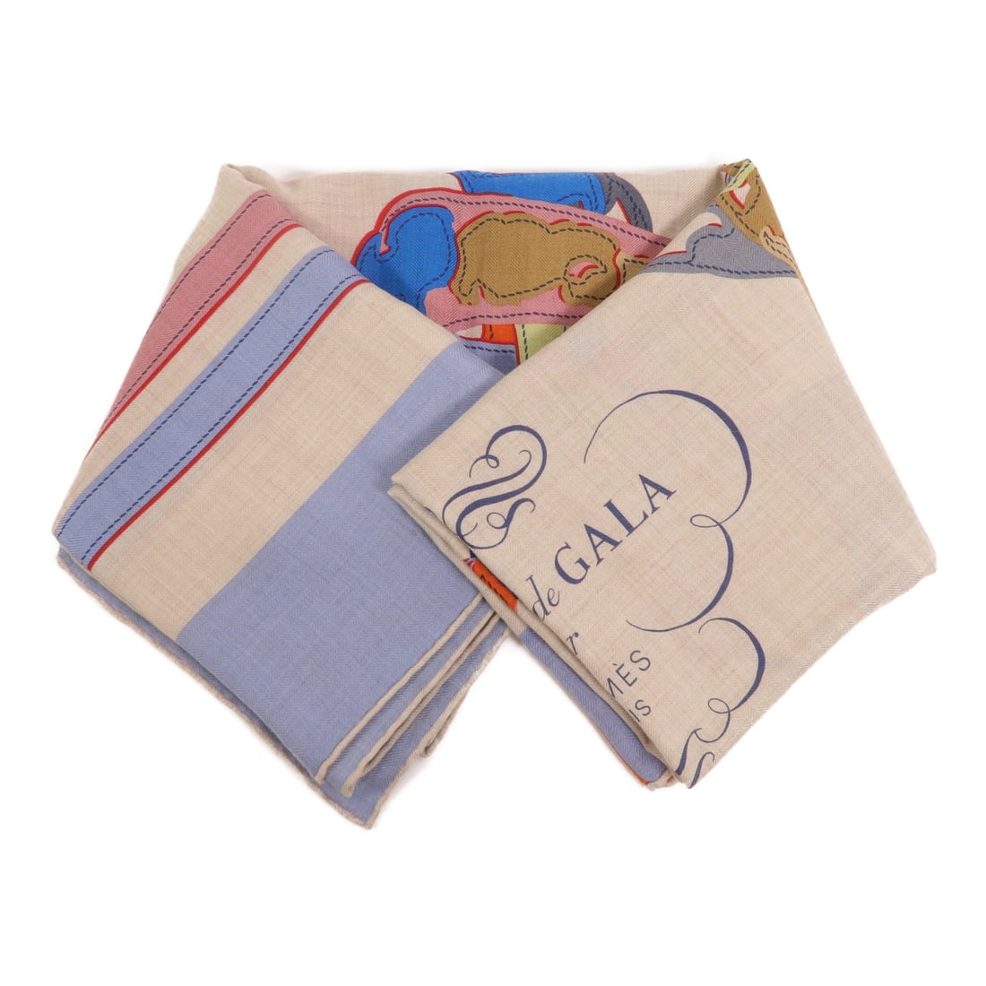 Hermes Applique Pique Silk Cashmere Shawl Scarf 140 x 140 cm Beige (1 of 9)