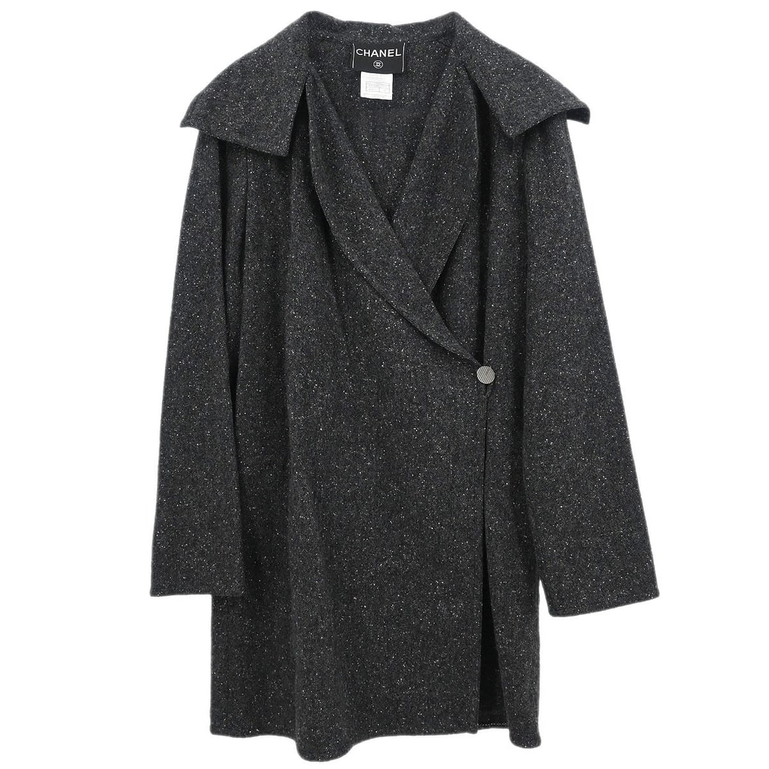 CHANEL Gray Cashmere Long Jacket Double Breasted Women Size 34 (1 of 10)