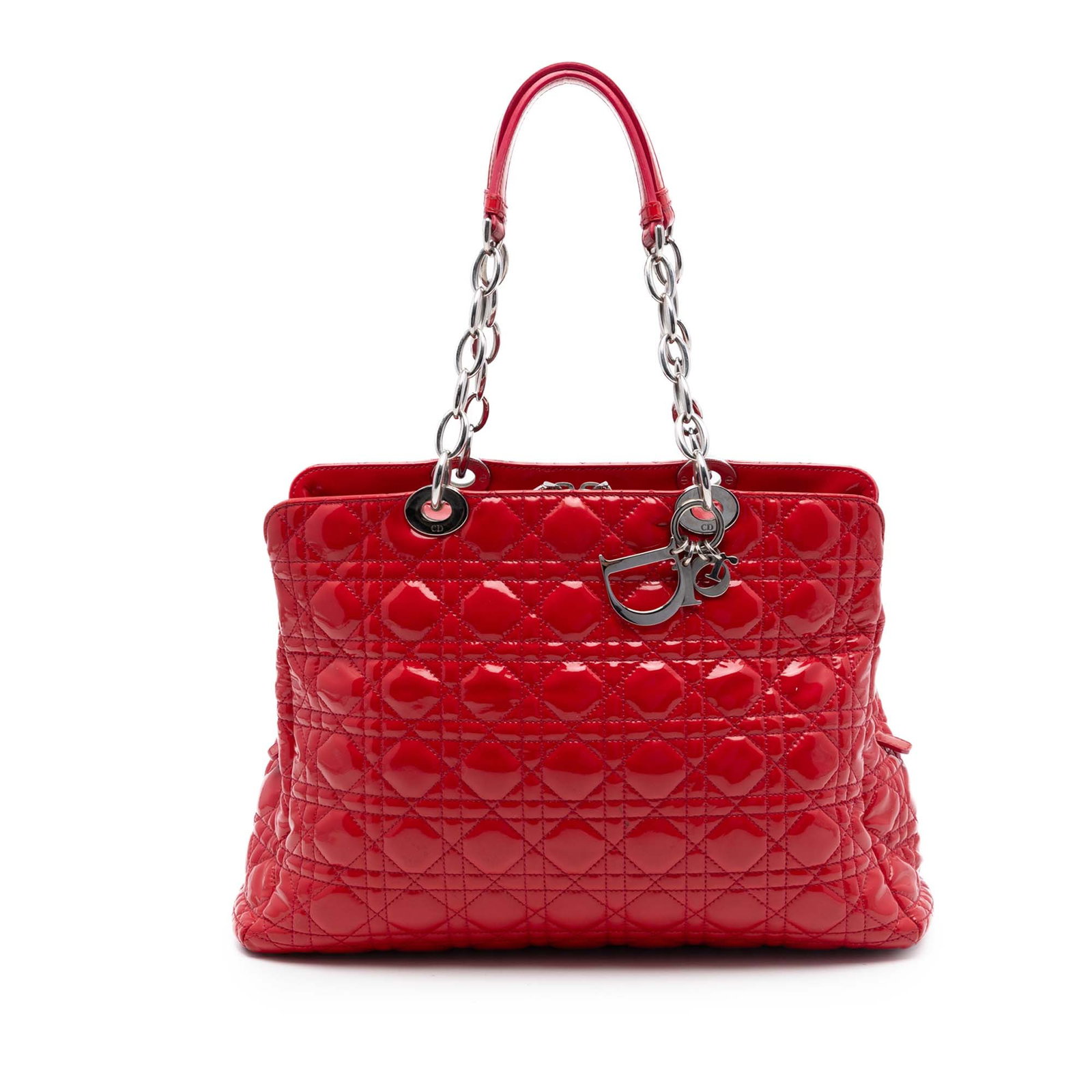 Dior Lady Dior Large Red Patent Leather Zip Tote (1 of 7)