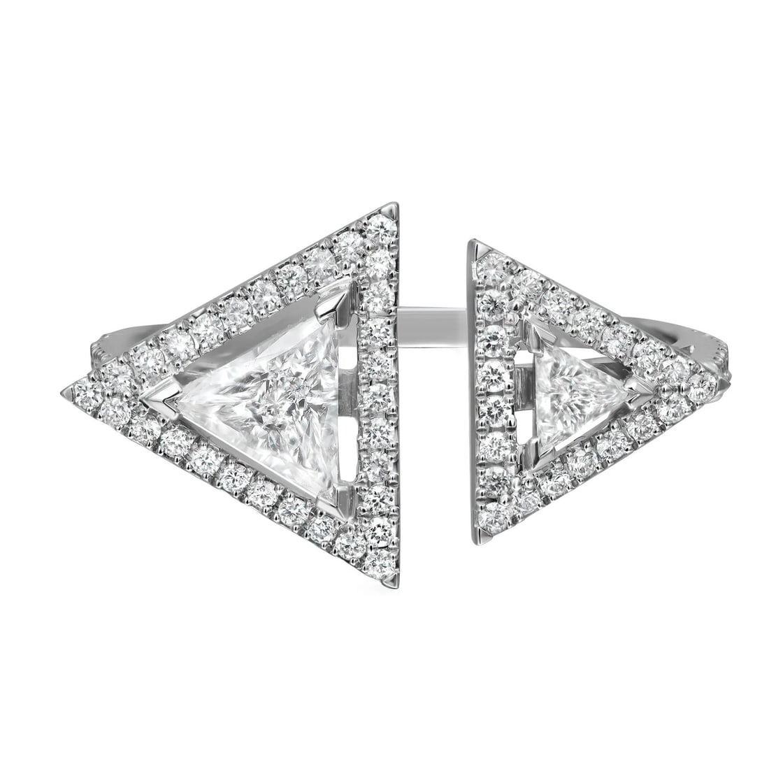 Messika Thea Toi & Moi 0.65CT Diamond Ring 18K White Gold Size 6: Messika Thea Toi & Moi 0.65CT Diamond Ring 18K White Gold Size 6 This exquisite Messika Thea Toi & Moi diamond ring is a stunning piece crafted in 18K white gold. Featuring two triangular diamonds sur