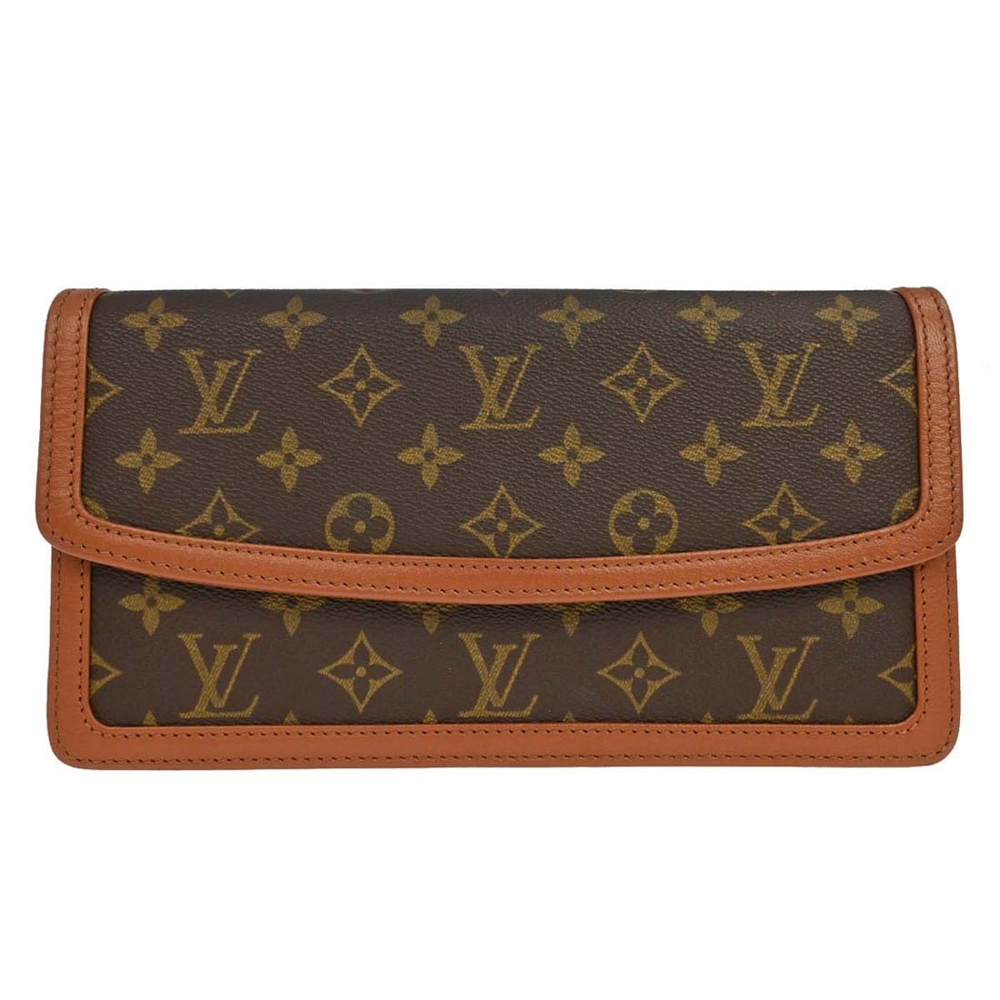 Louis Vuitton Pochette Dame PM Monogram Canvas Clutch M51812: Louis Vuitton Pochette Dame PM Monogram Canvas Clutch M51812 Vintage Louis Vuitton Pochette Dame PM clutch bag in brown Monogram canvas with leather trim and a push-lock closure. The interior includes