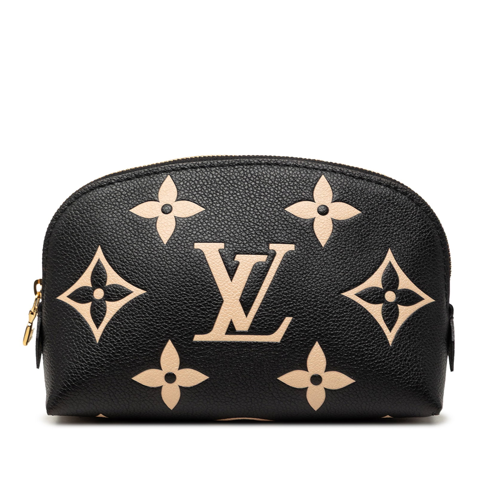 Louis Vuitton Giant Monogram Empreinte Leather Cosmetic Pouch: Louis Vuitton Giant Monogram Empreinte Leather Cosmetic Pouch Louis Vuitton cosmetic pouch in black Bicolor Monogram Empreinte leather with a top zip closure and an interior slip pocket. Made in Franc